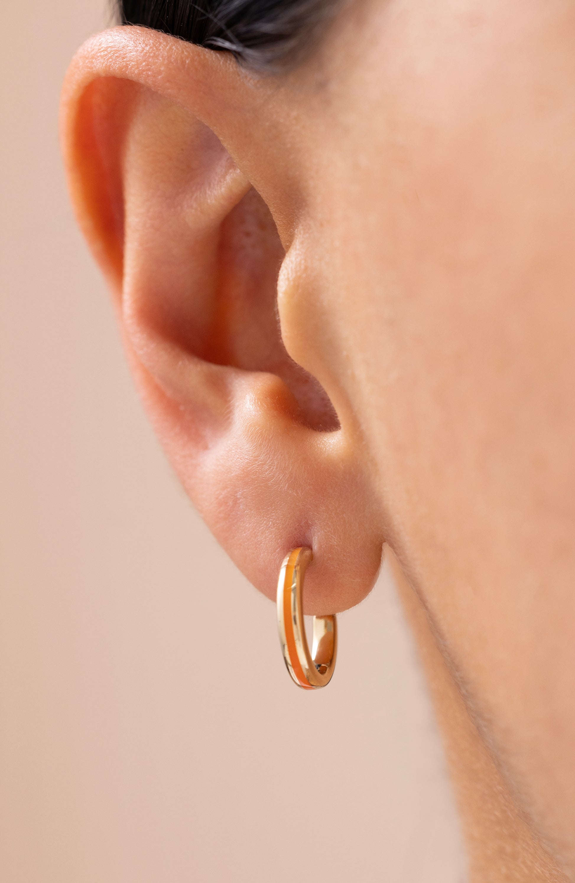 Cetaş Eterna Turuncu Mineli Halka 14 Ayar Altın Küpe