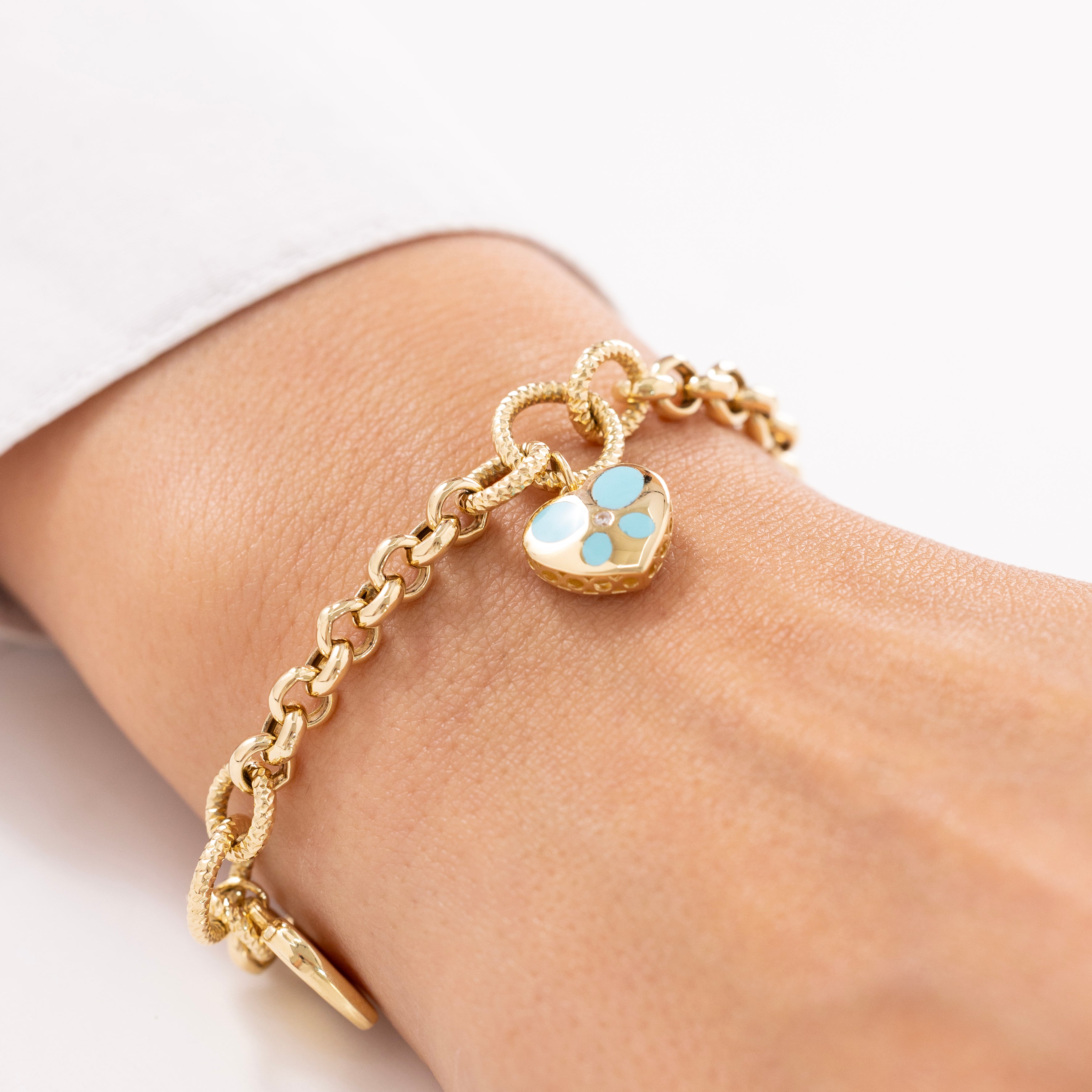 Cetaş Eterna Mavi Kalp Charm 14 Ayar Altın Bileklik