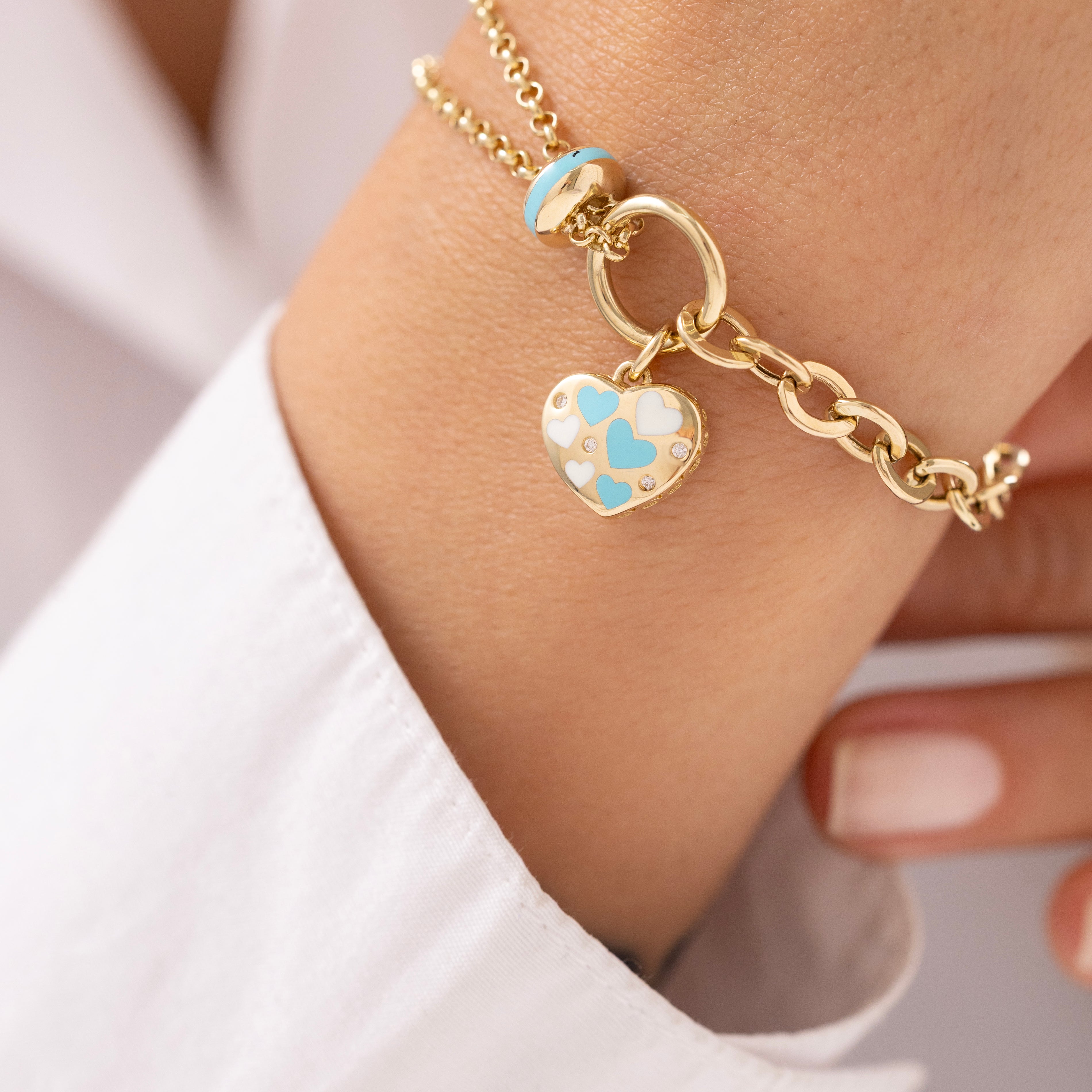 Cetaş Eterna Mavi Kalpli 14 Ayar Altın Bileklik