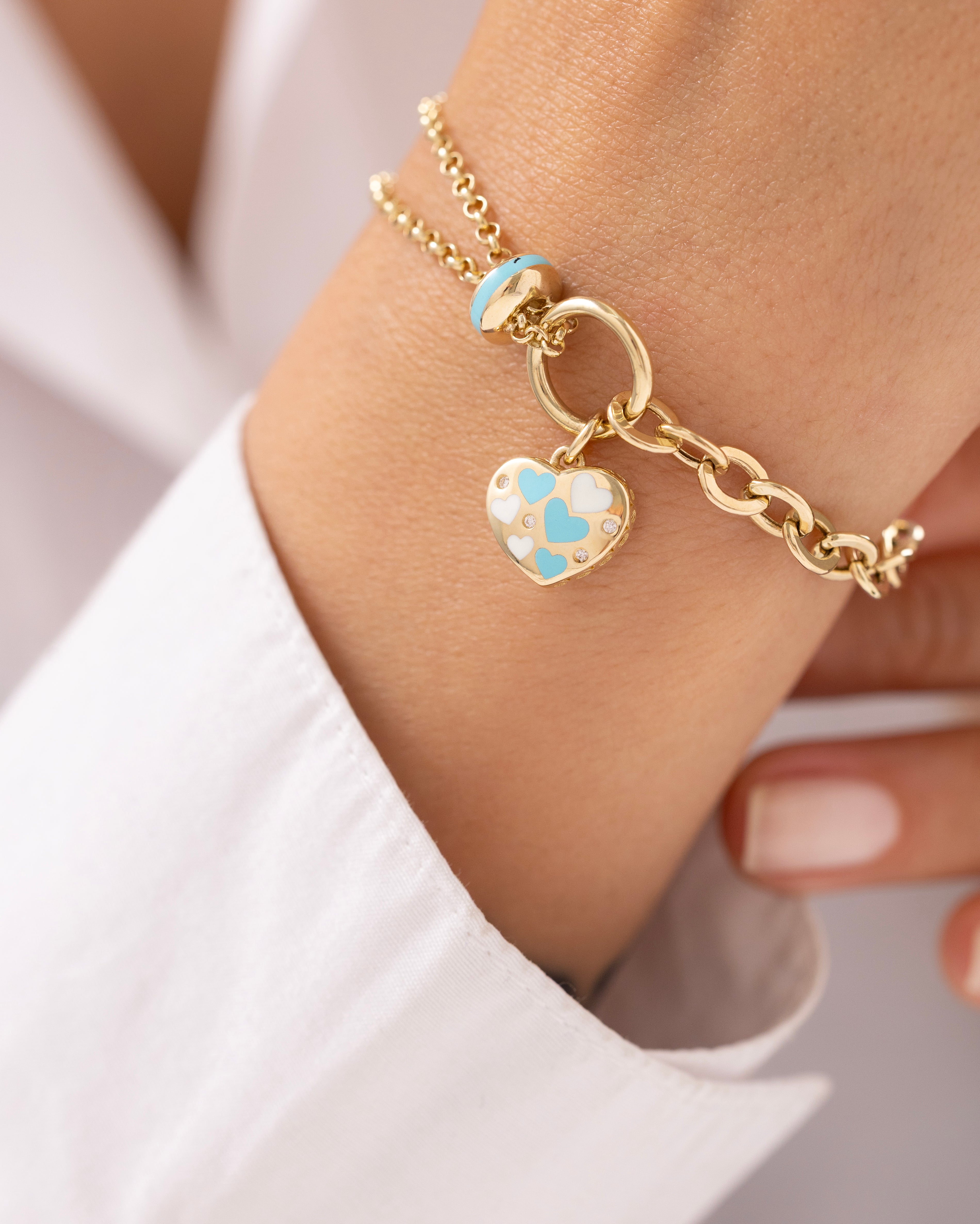 Cetaş Eterna Mavi Kalpli 14 Ayar Altın Bileklik