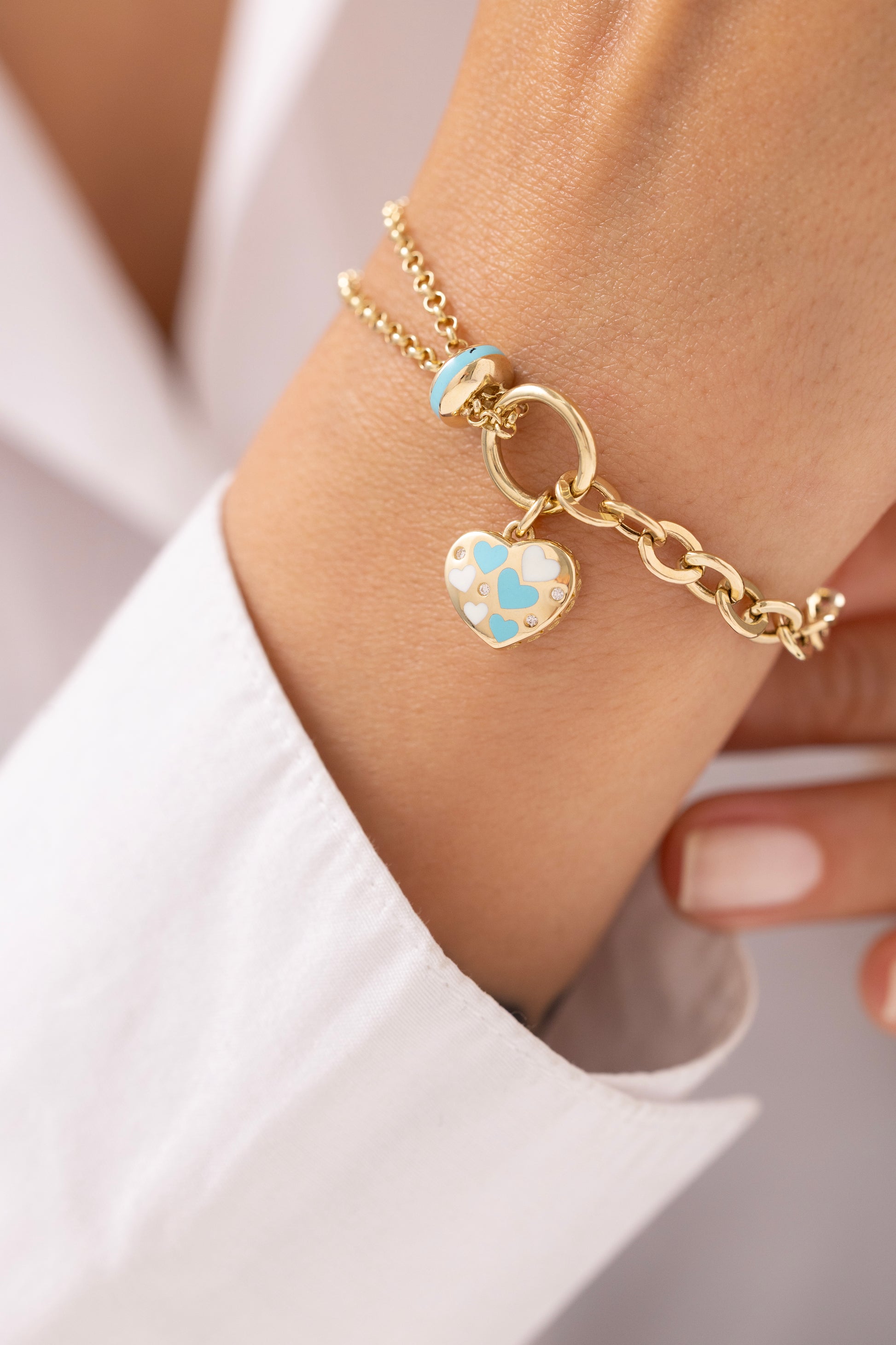 Cetaş Eterna Mavi Kalpli 14 Ayar Altın Bileklik