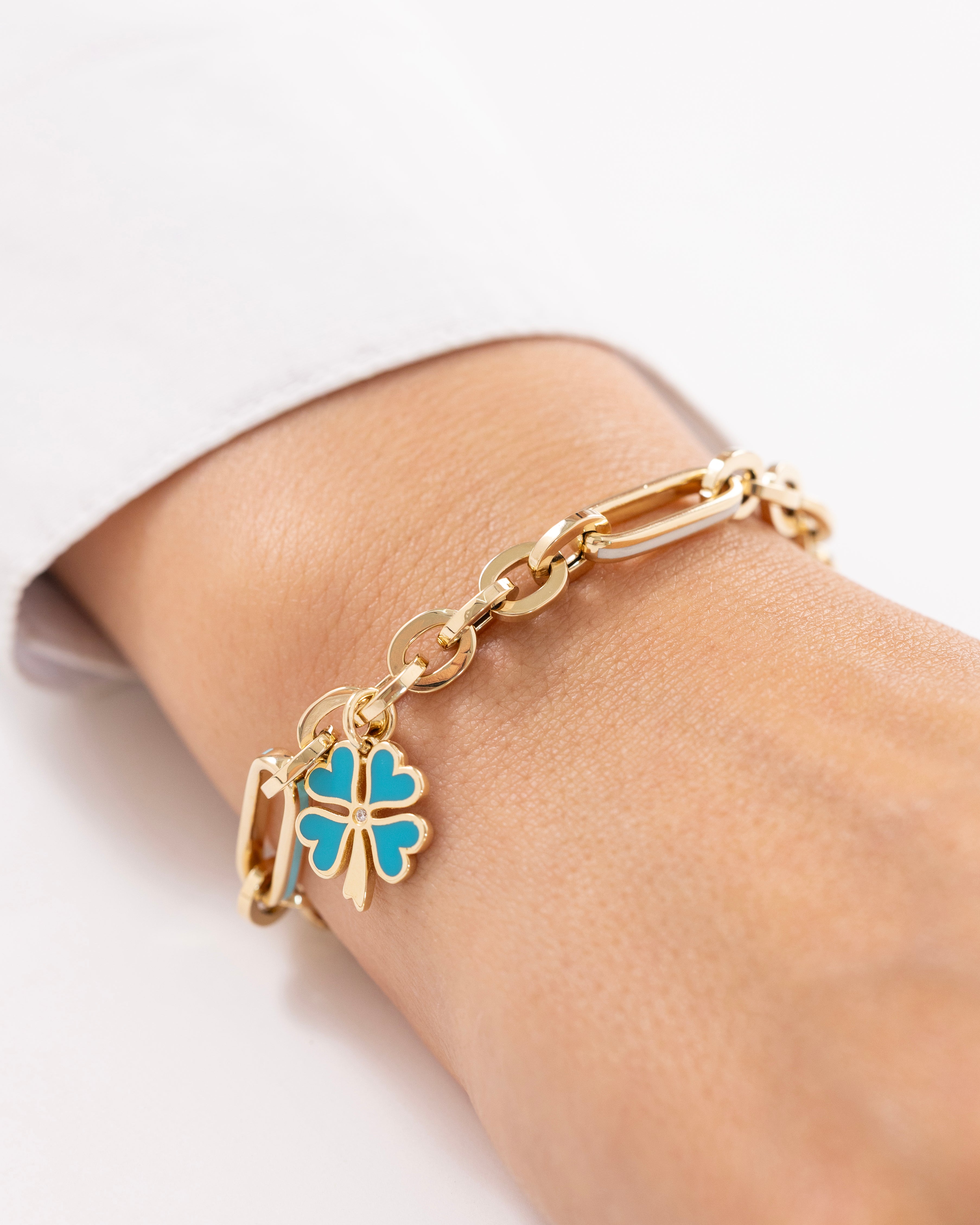 Cetaş Eterna Turkuaz Yonca 14 Ayar Altın Bileklik