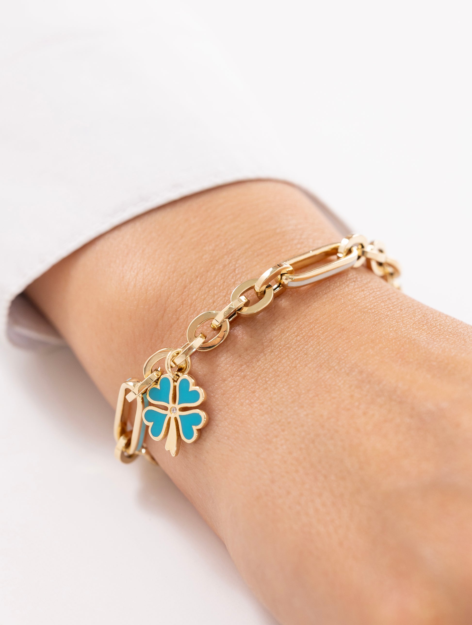 Cetaş Eterna Turkuaz Yonca 14 Ayar Altın Bileklik