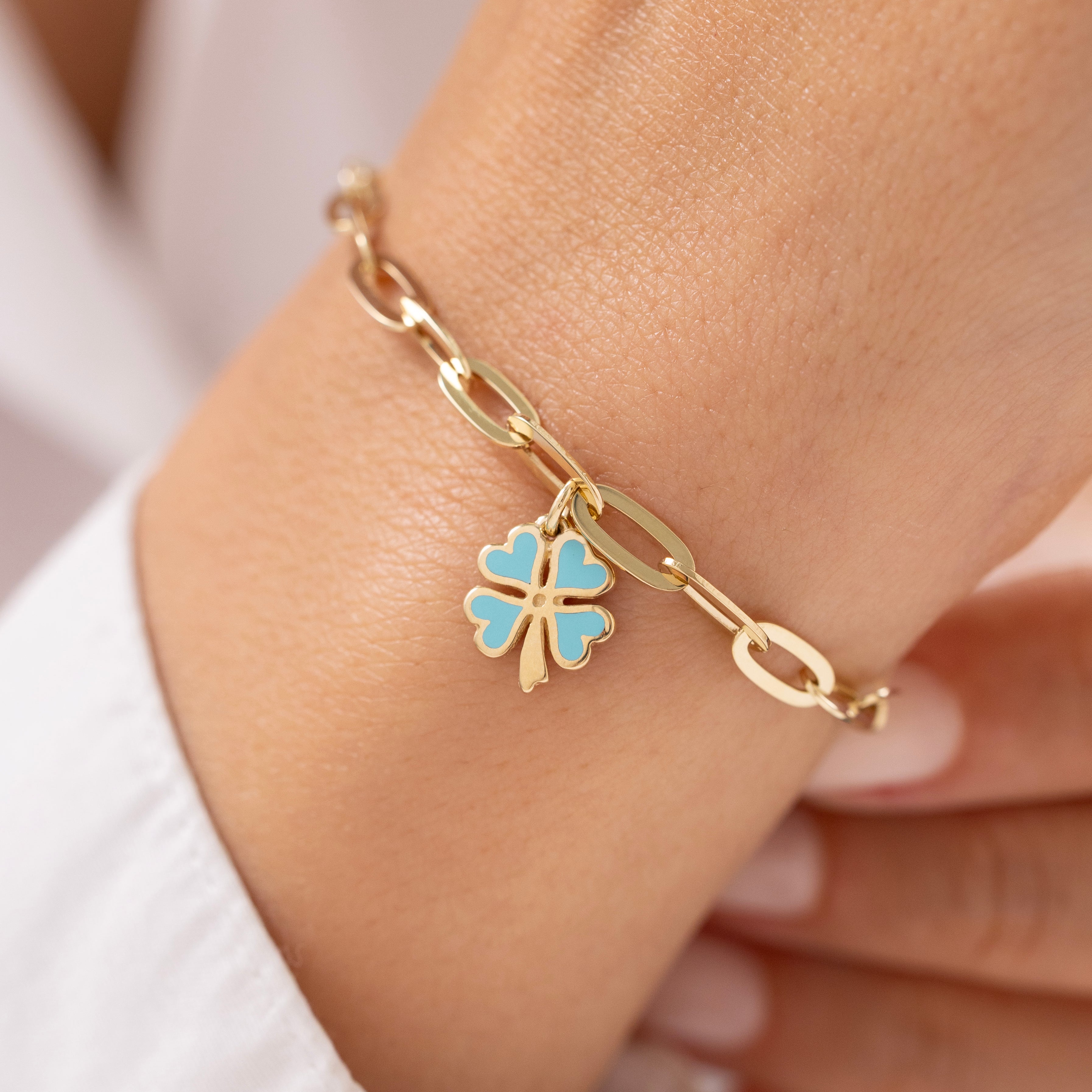 Cetaş Eterna Mavi Yonca 14 Ayar Altın Bileklik