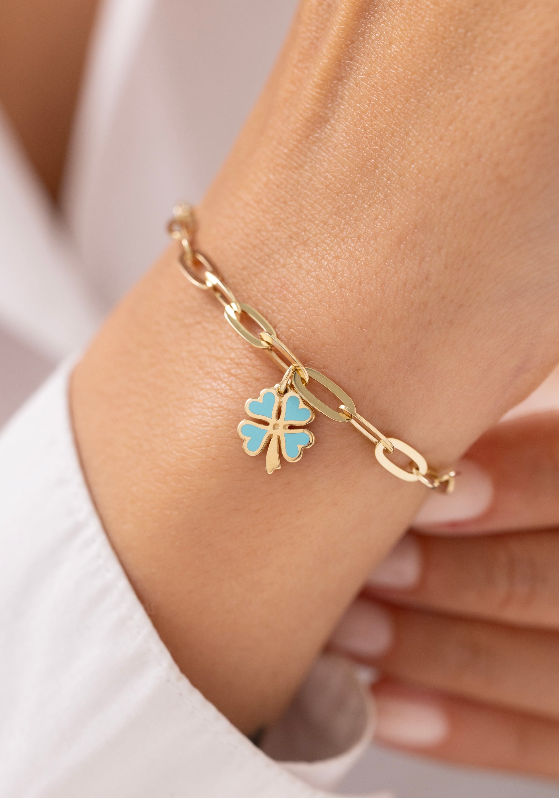 Cetaş Eterna Mavi Yonca 14 Ayar Altın Bileklik