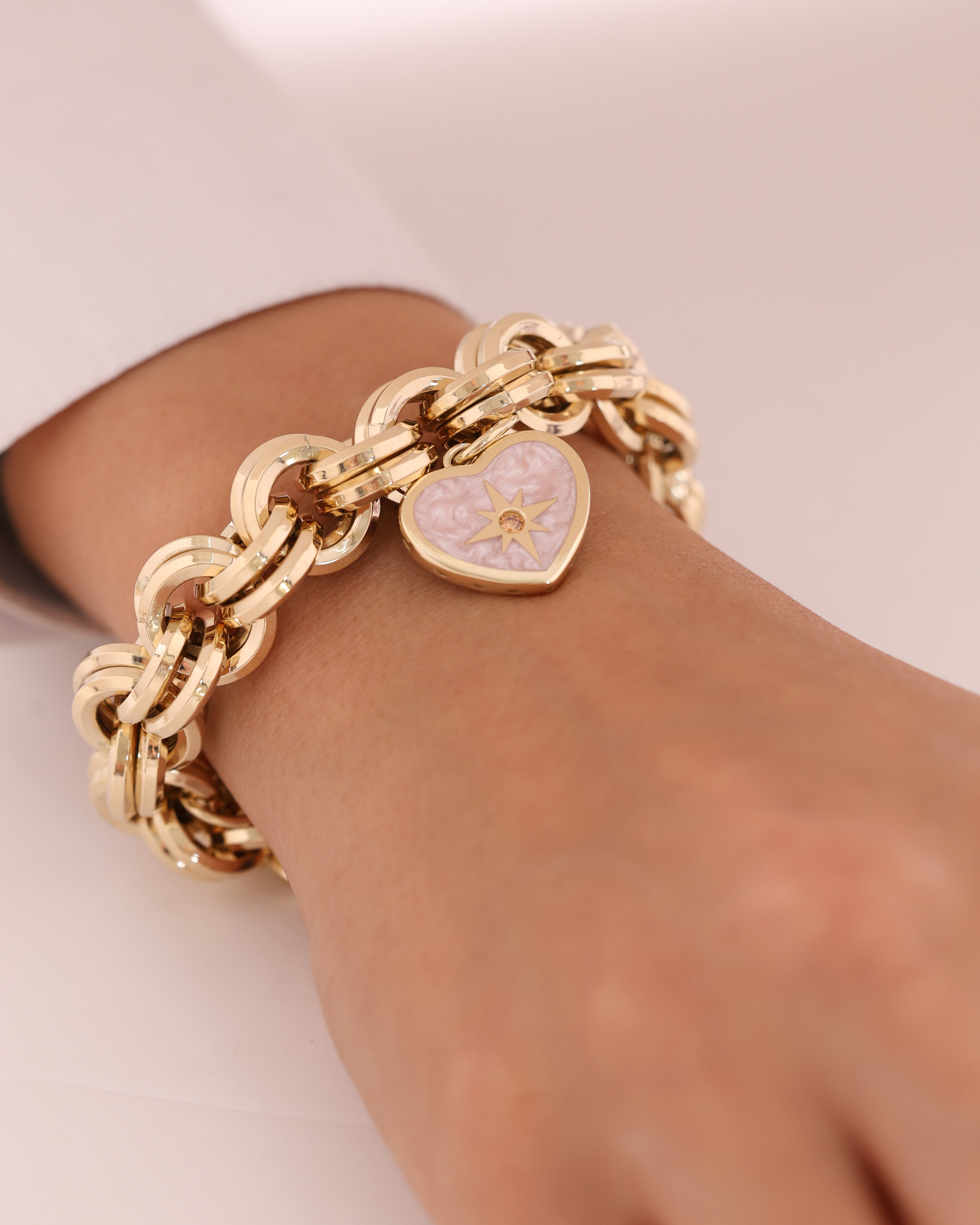 Cetaş Eterna Yıldızlı Kalp Charm 14 Ayar Altın Bileklik