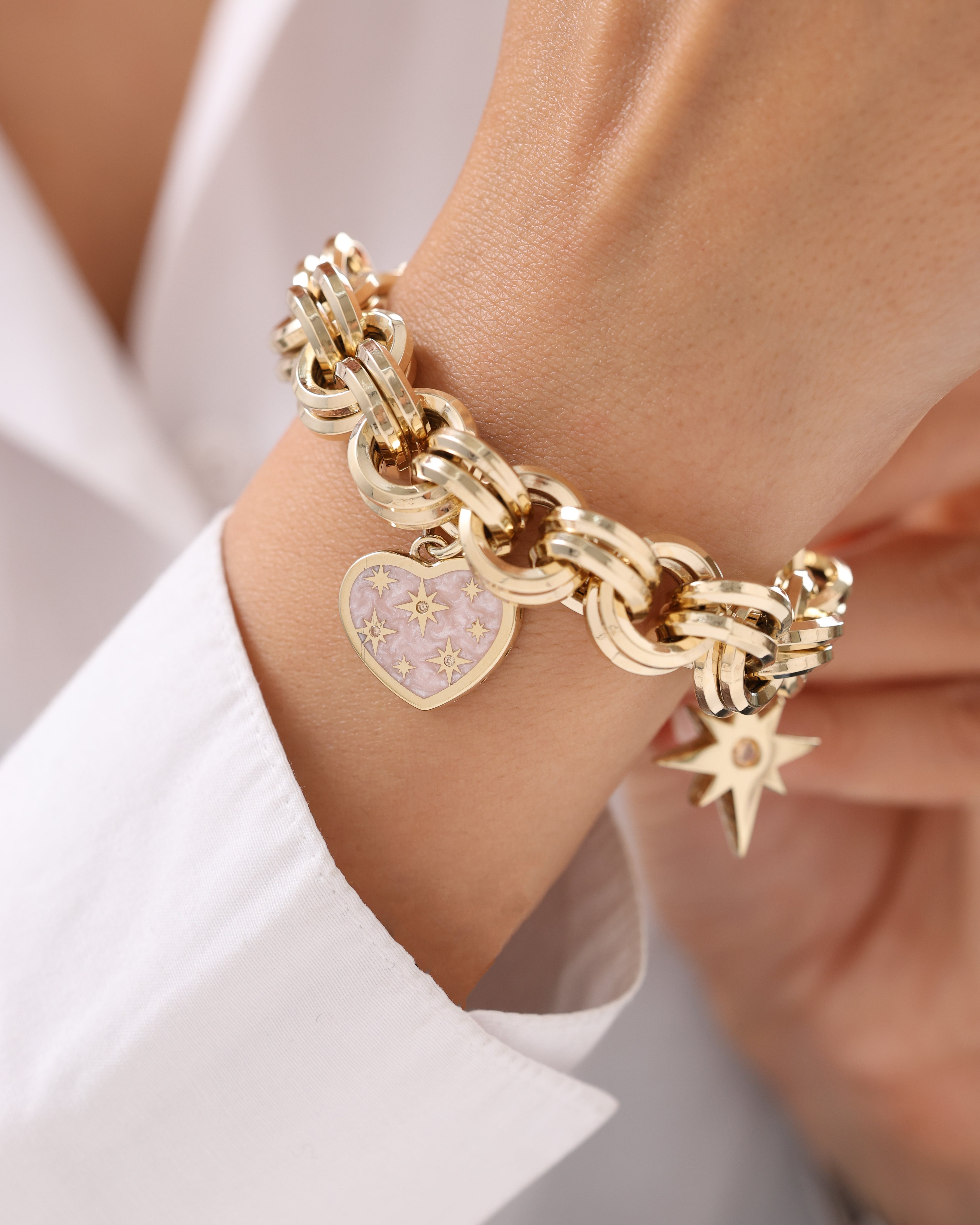 Cetaş Eterna Yıldızlı Kalp Charm 14 Ayar Altın Bileklik