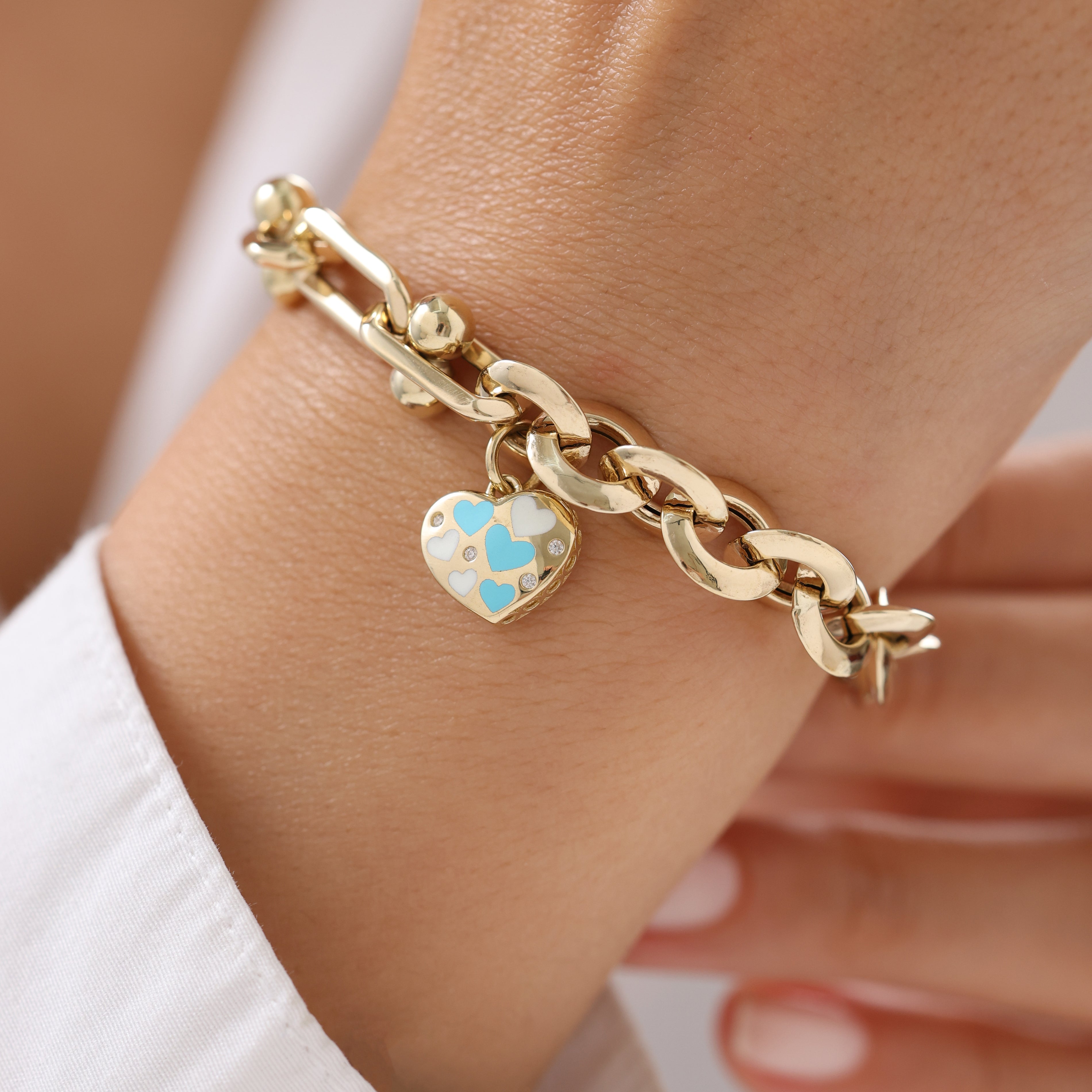 Cetaş Eterna Mavi Kalpli Charm 14 Ayar Altın Bileklik