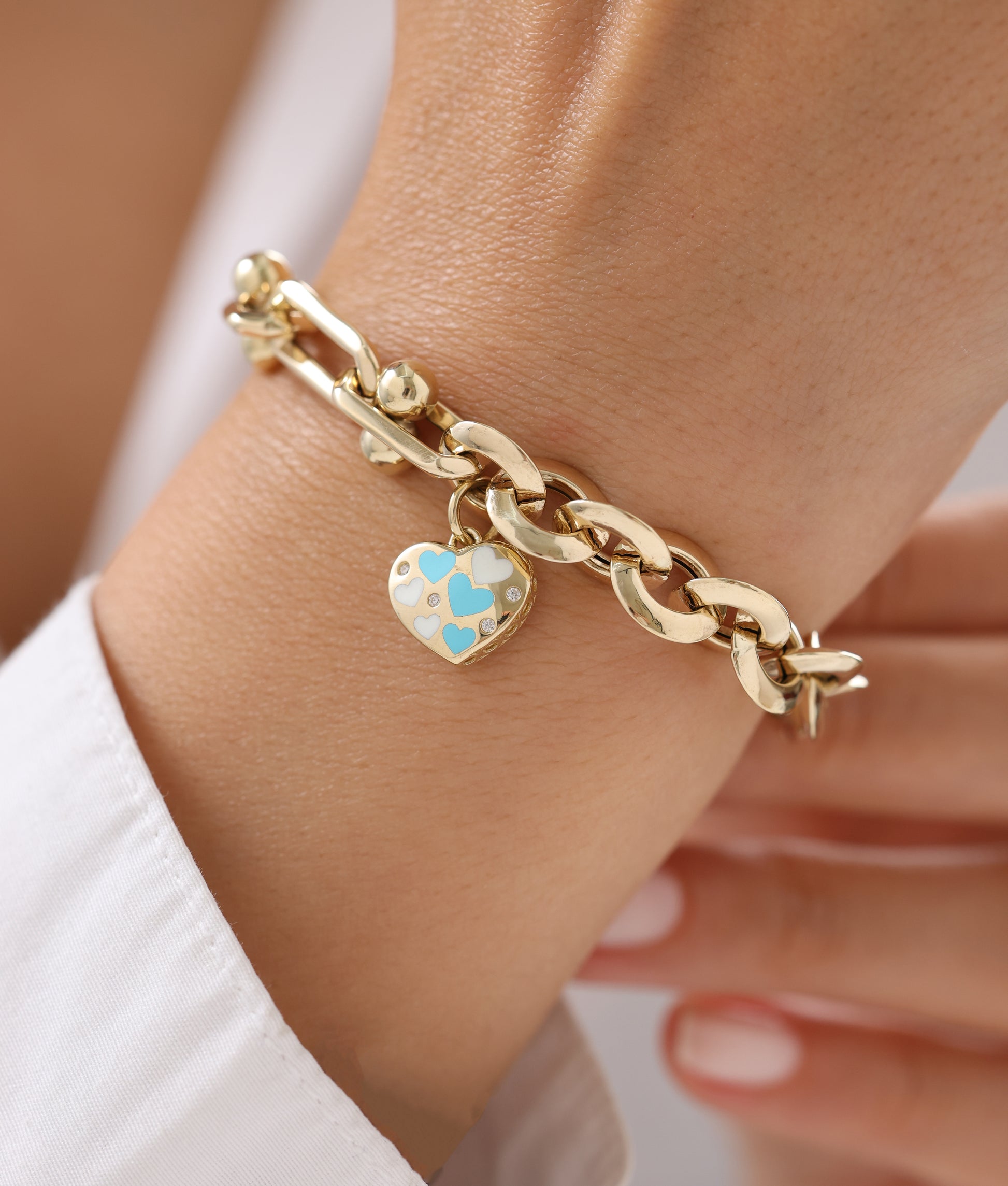 Cetaş Eterna Mavi Kalpli Charm 14 Ayar Altın Bileklik