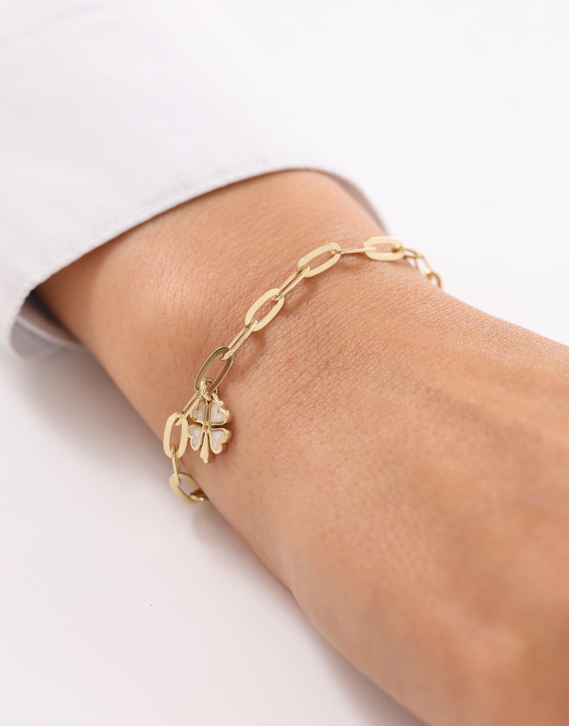 Cetaş Eterna Beyaz Mineli Yonca 14 Ayar Altın Bileklik