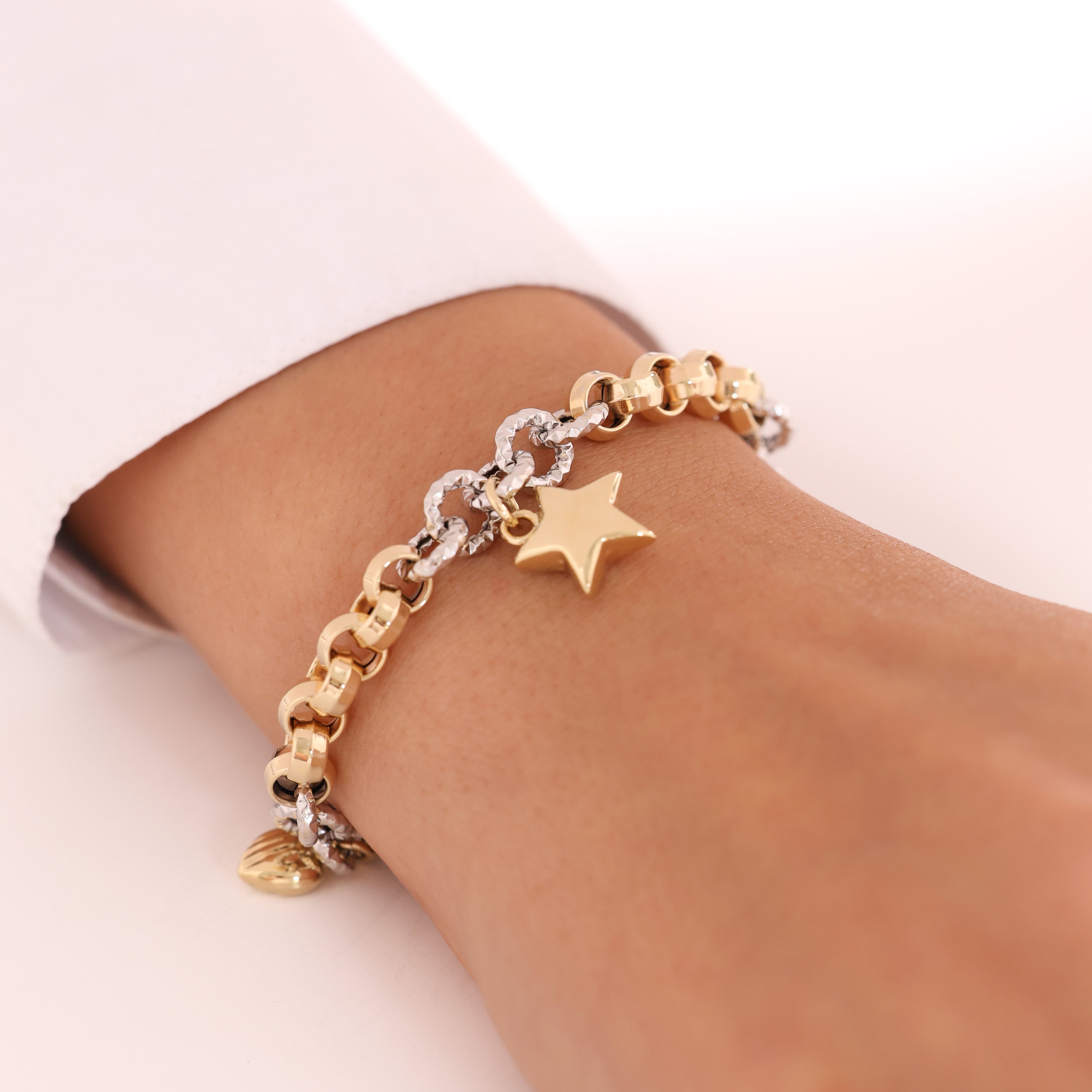 Cetaş Eterna İki Renk Zincirli Yıldızlı 14 Ayar Altın Bileklik