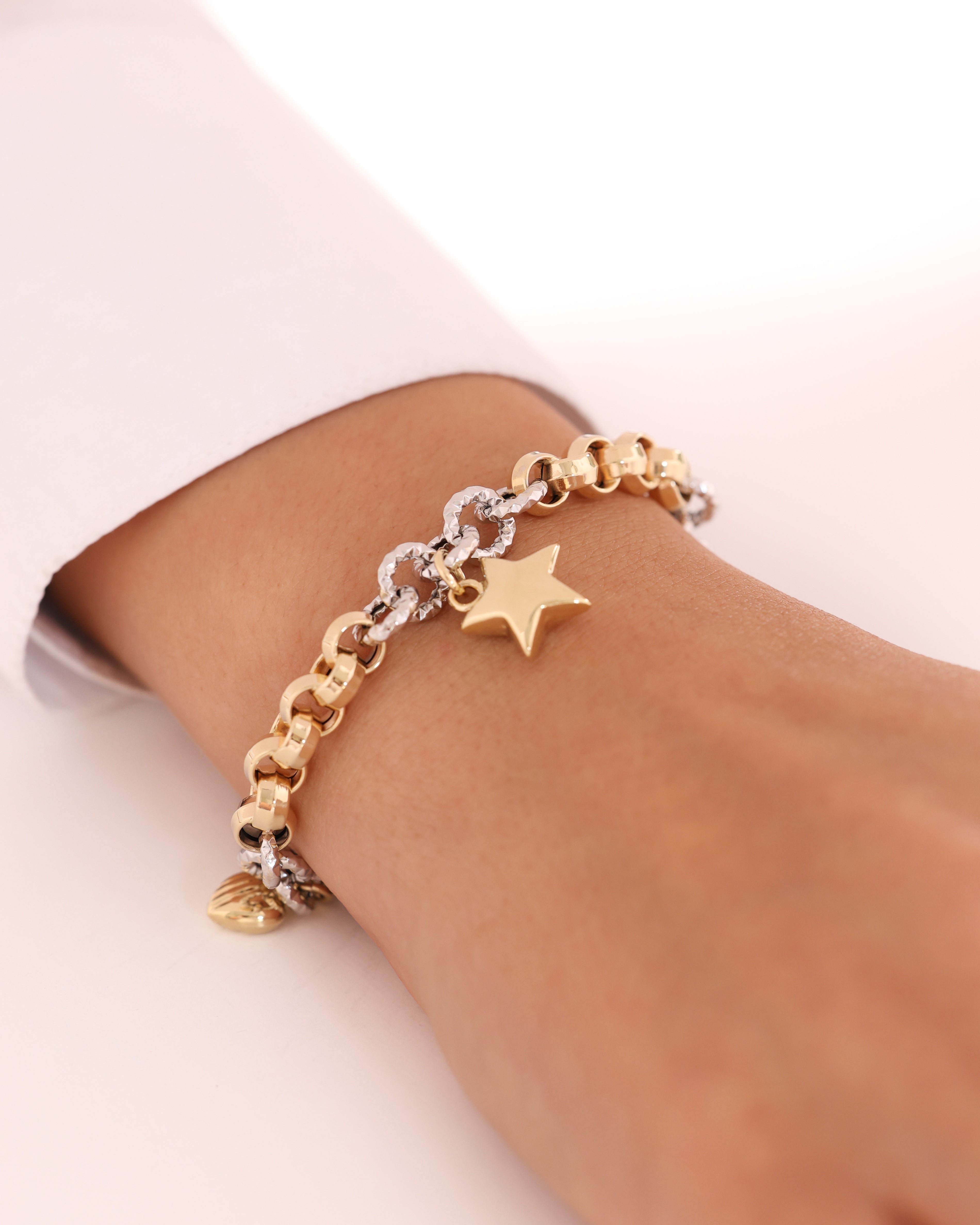 Cetaş Eterna İki Renk Zincirli Yıldızlı 14 Ayar Altın Bileklik