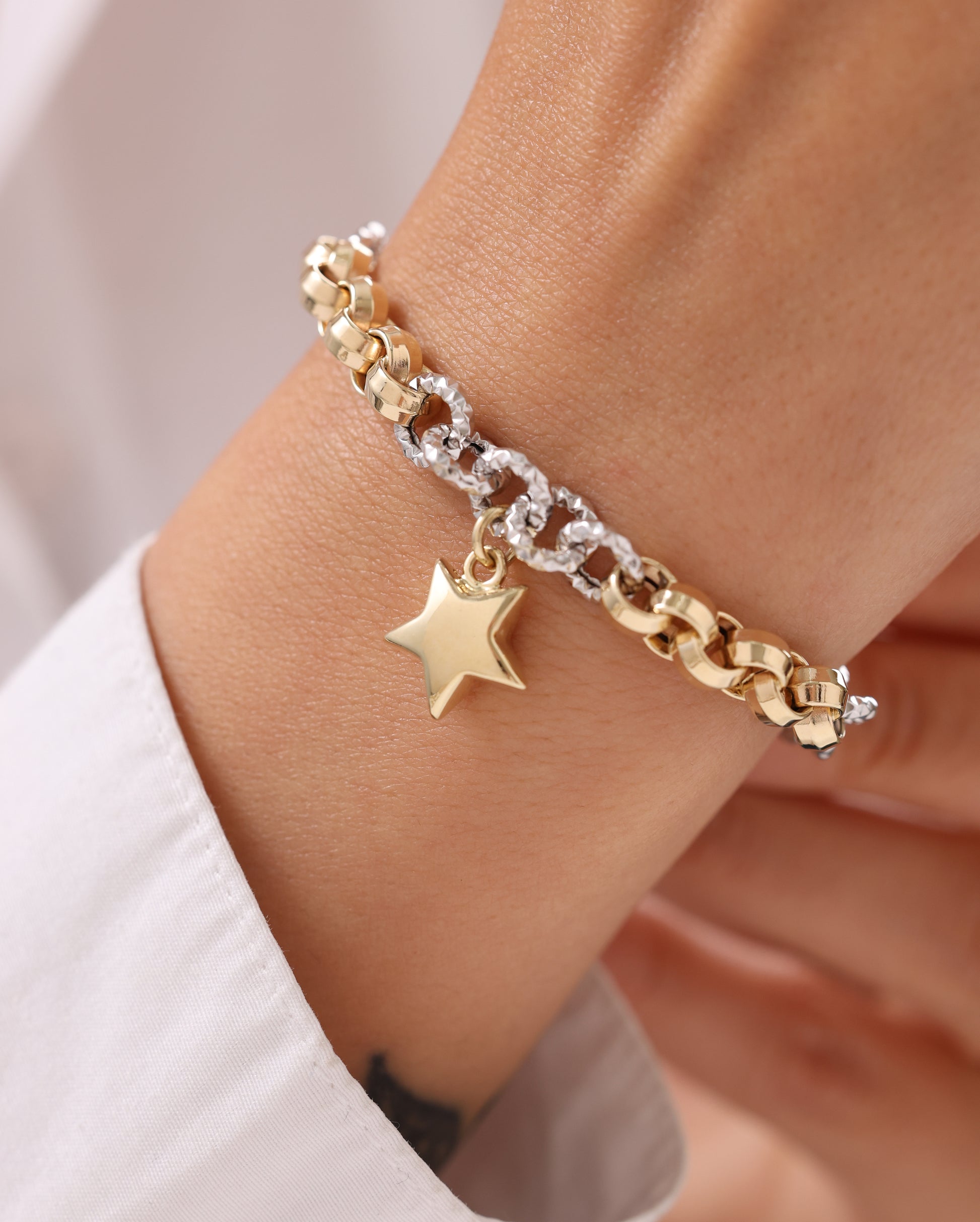Cetaş Eterna İki Renk Zincirli Yıldızlı 14 Ayar Altın Bileklik
