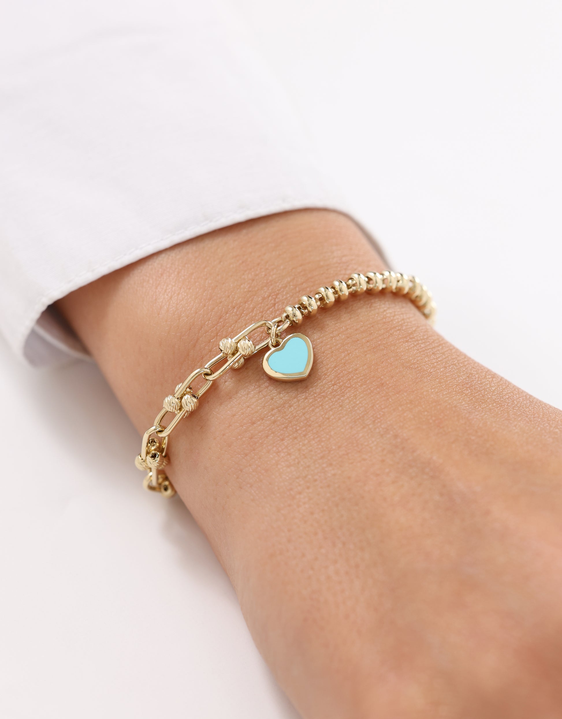 Cetaş Eterna Kalp Charmlı 14 Ayar Altın Turkuaz Mineli Bileklik