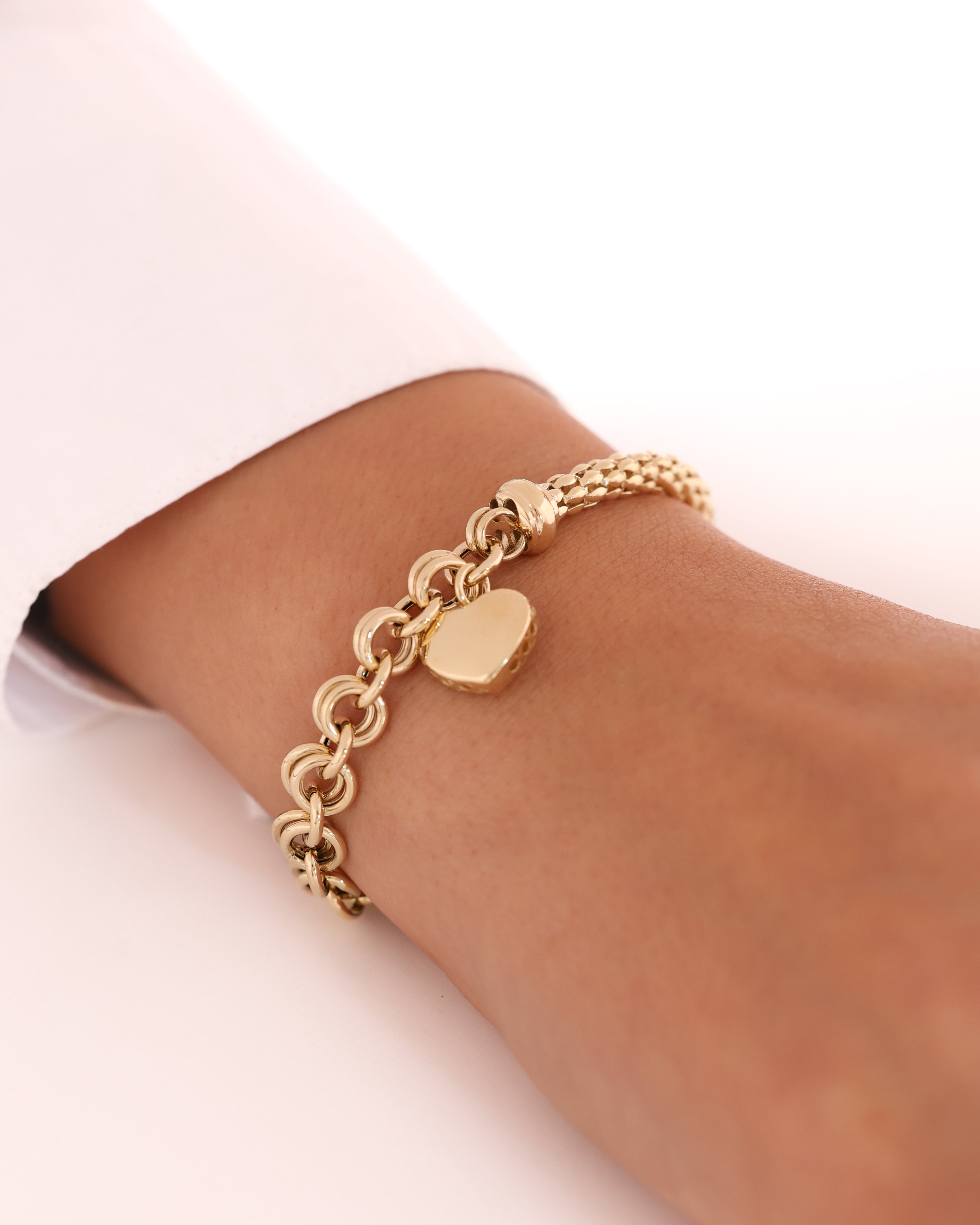 Cetaş Eterna Kalp Charmlı Zincir 14 Ayar Altın Bileklik