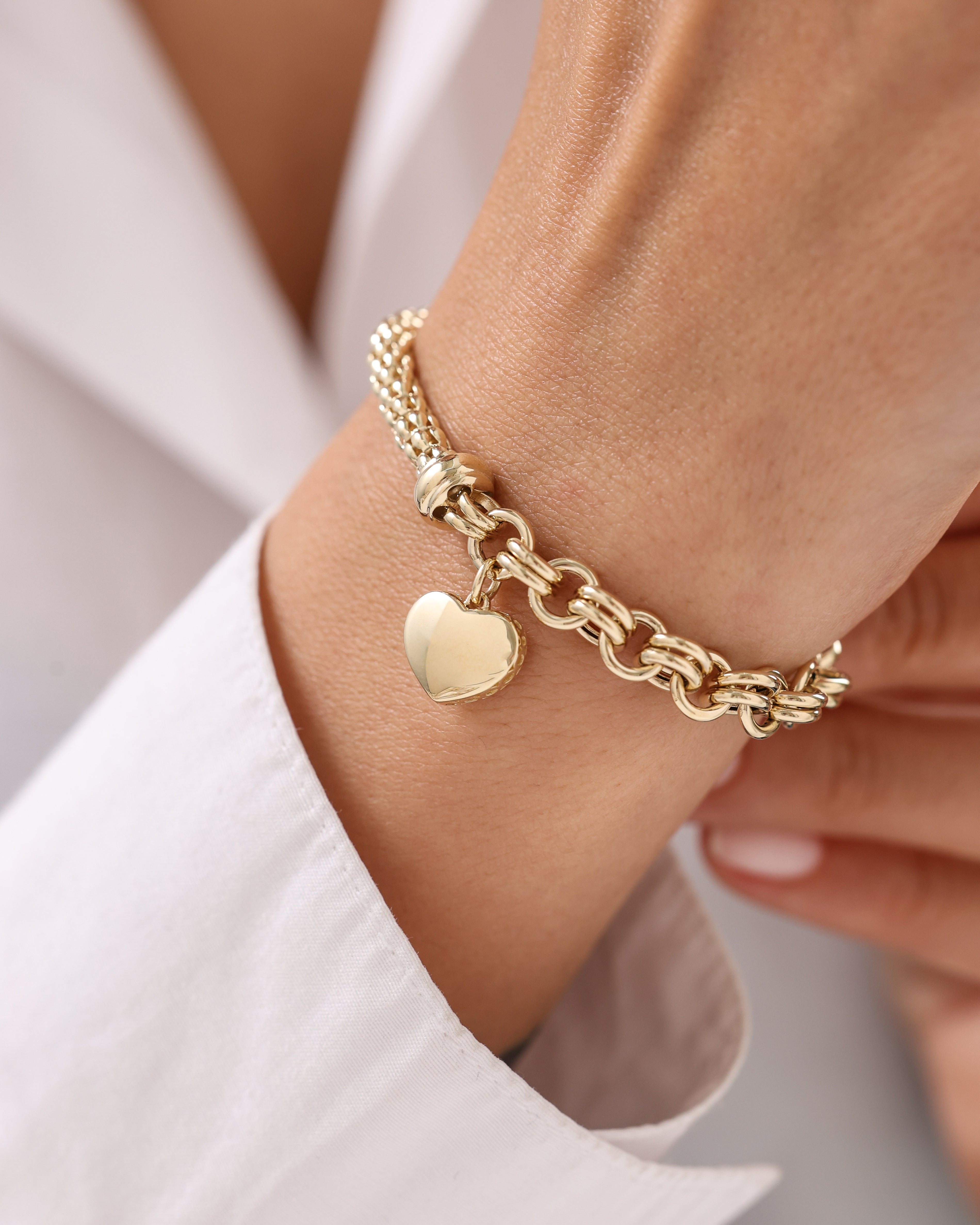 Cetaş Eterna Kalp Charmlı Zincir 14 Ayar Altın Bileklik