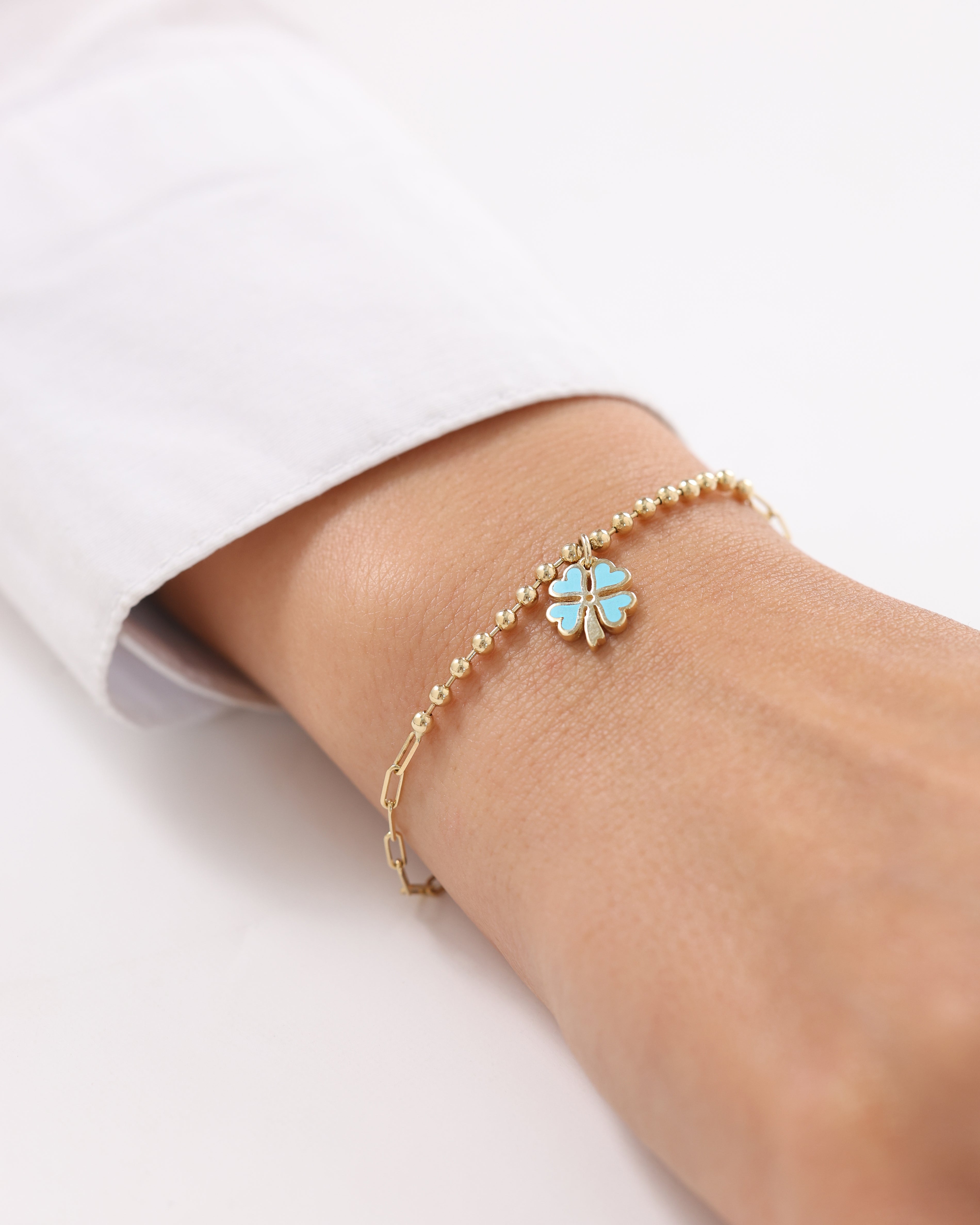 Cetaş Eterna Turkuaz Yonca 14 Ayar Altın Bileklik