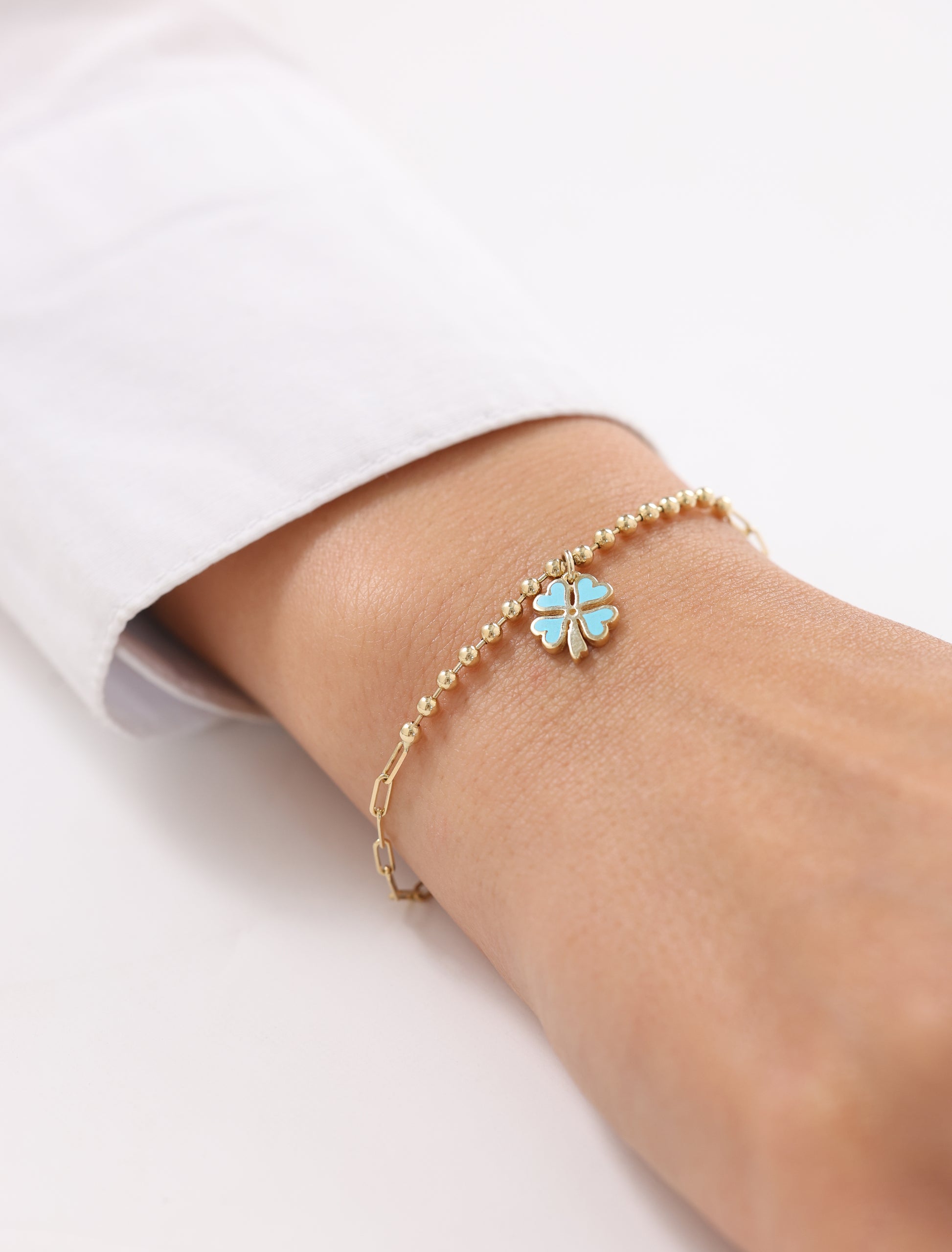 Cetaş Eterna Turkuaz Yonca 14 Ayar Altın Bileklik