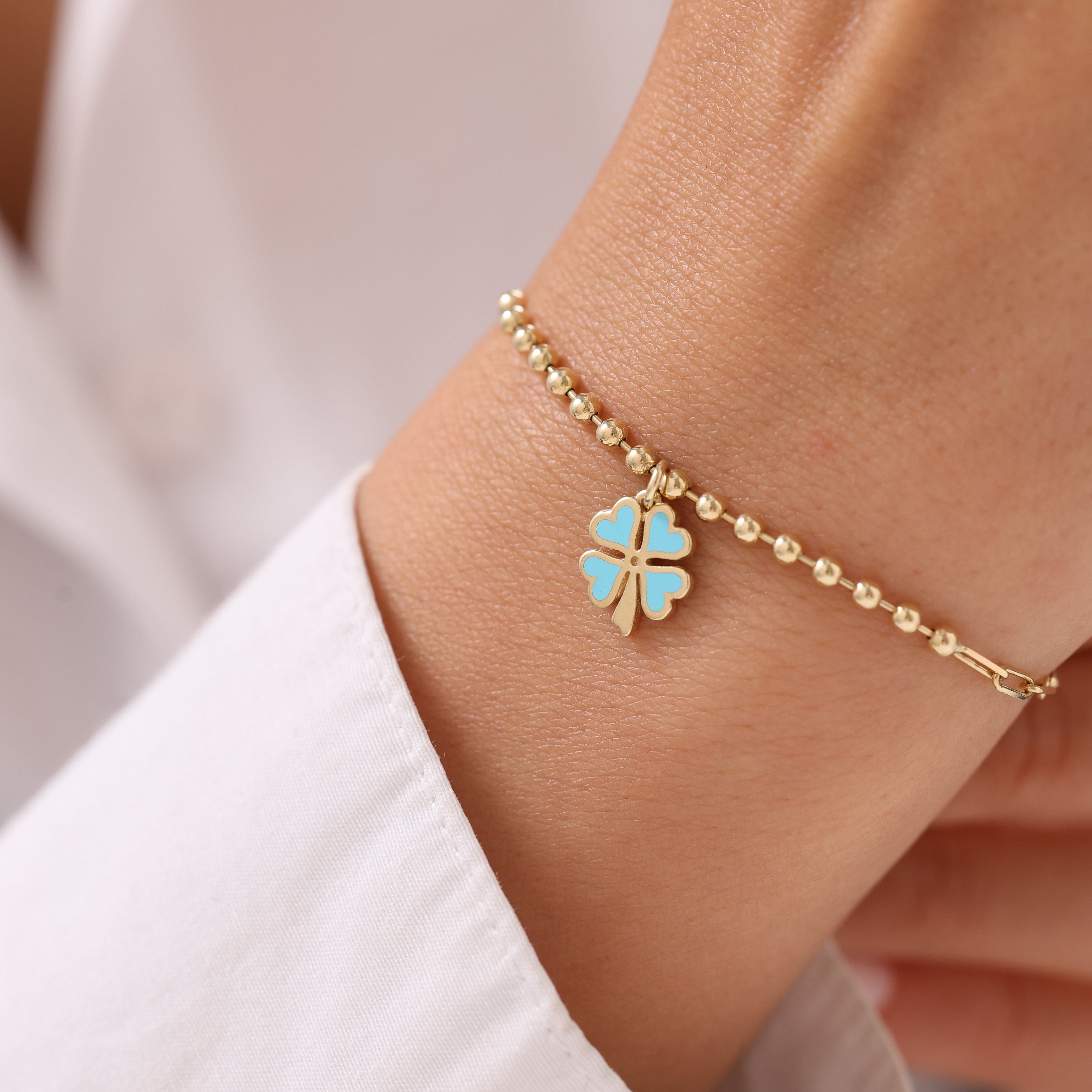 Cetaş Eterna Turkuaz Yonca 14 Ayar Altın Bileklik