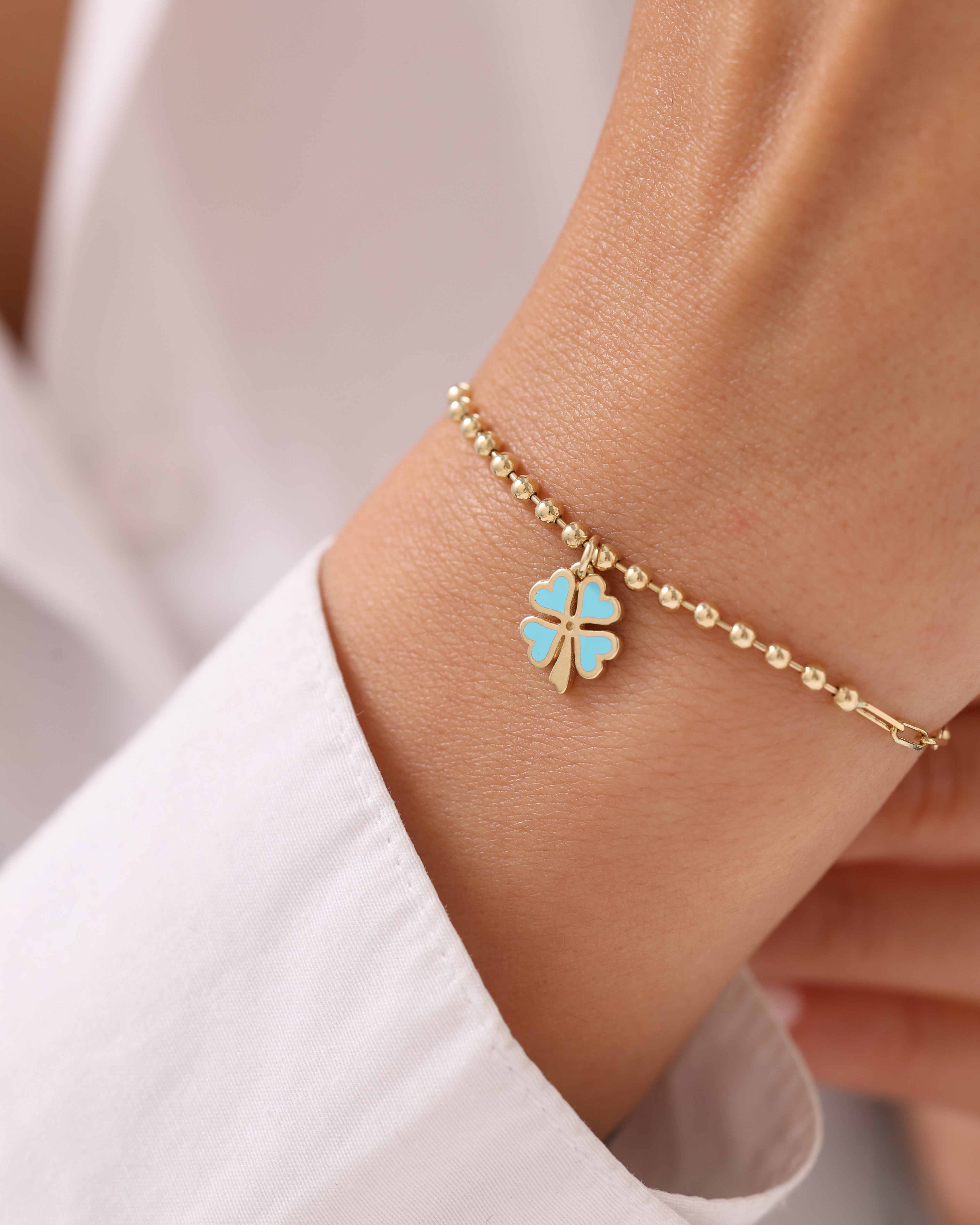 Cetaş Eterna Turkuaz Yonca 14 Ayar Altın Bileklik