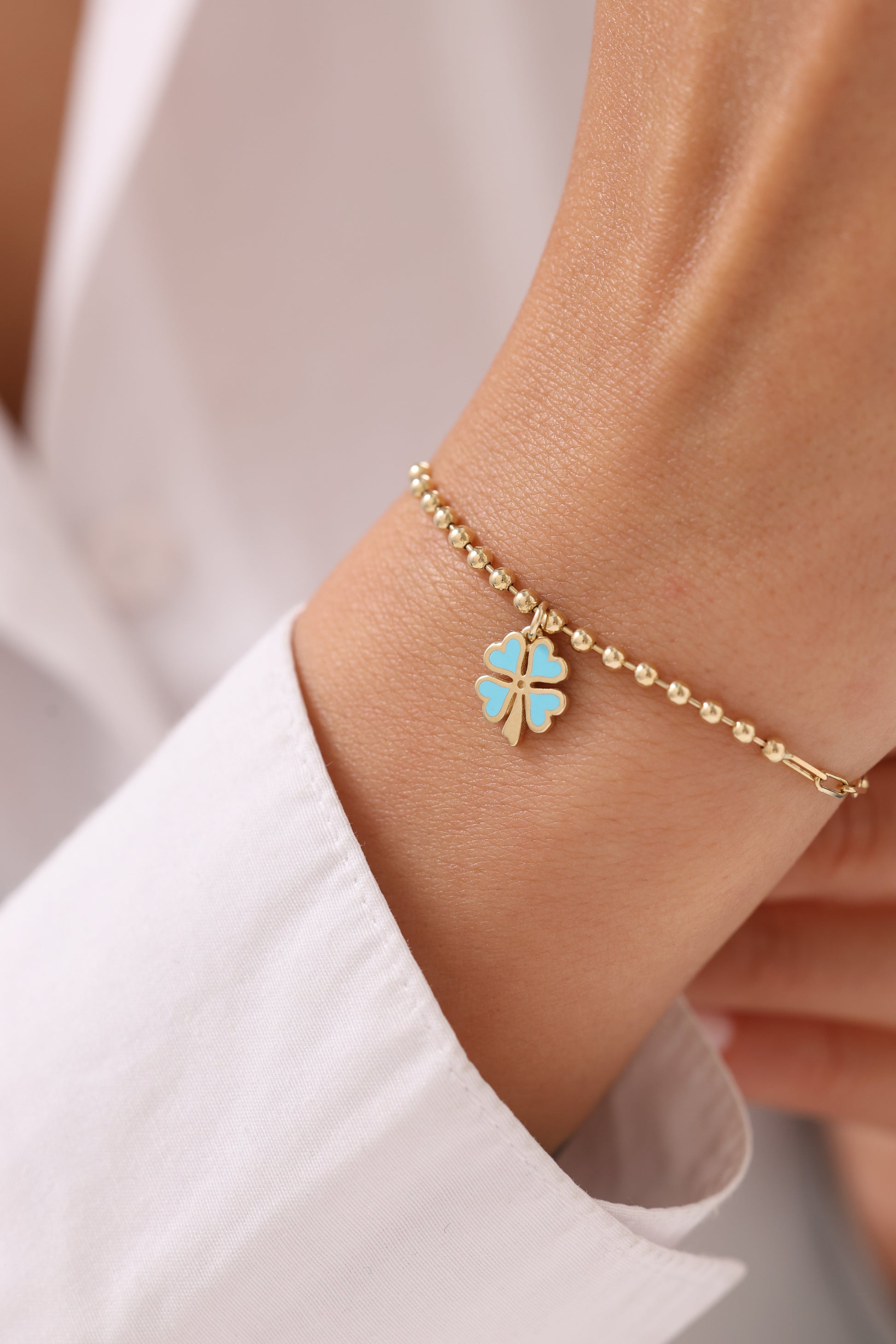 Cetaş Eterna Turkuaz Yonca 14 Ayar Altın Bileklik