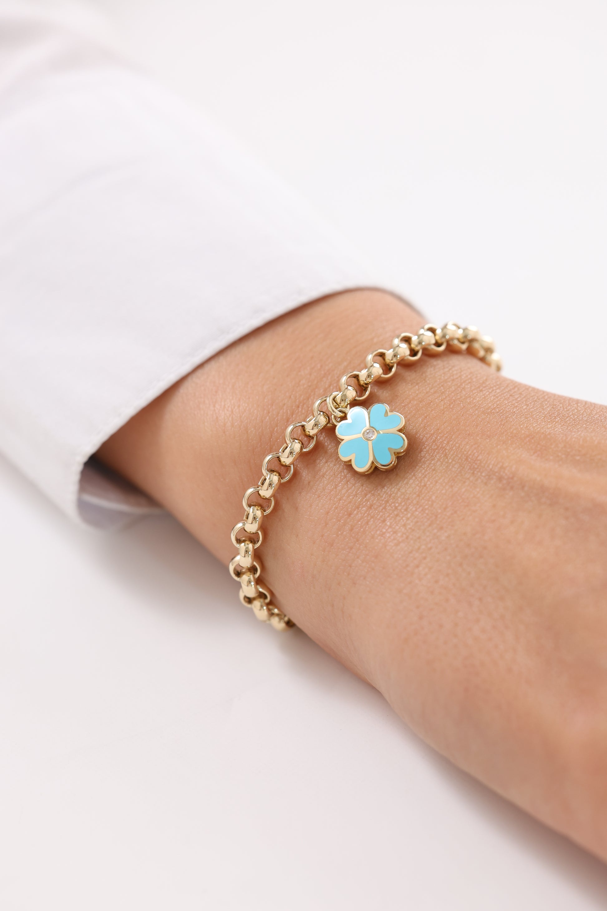 Cetaş Eterna Şans Yoncası Charm 14 Ayar Altın Bileklik