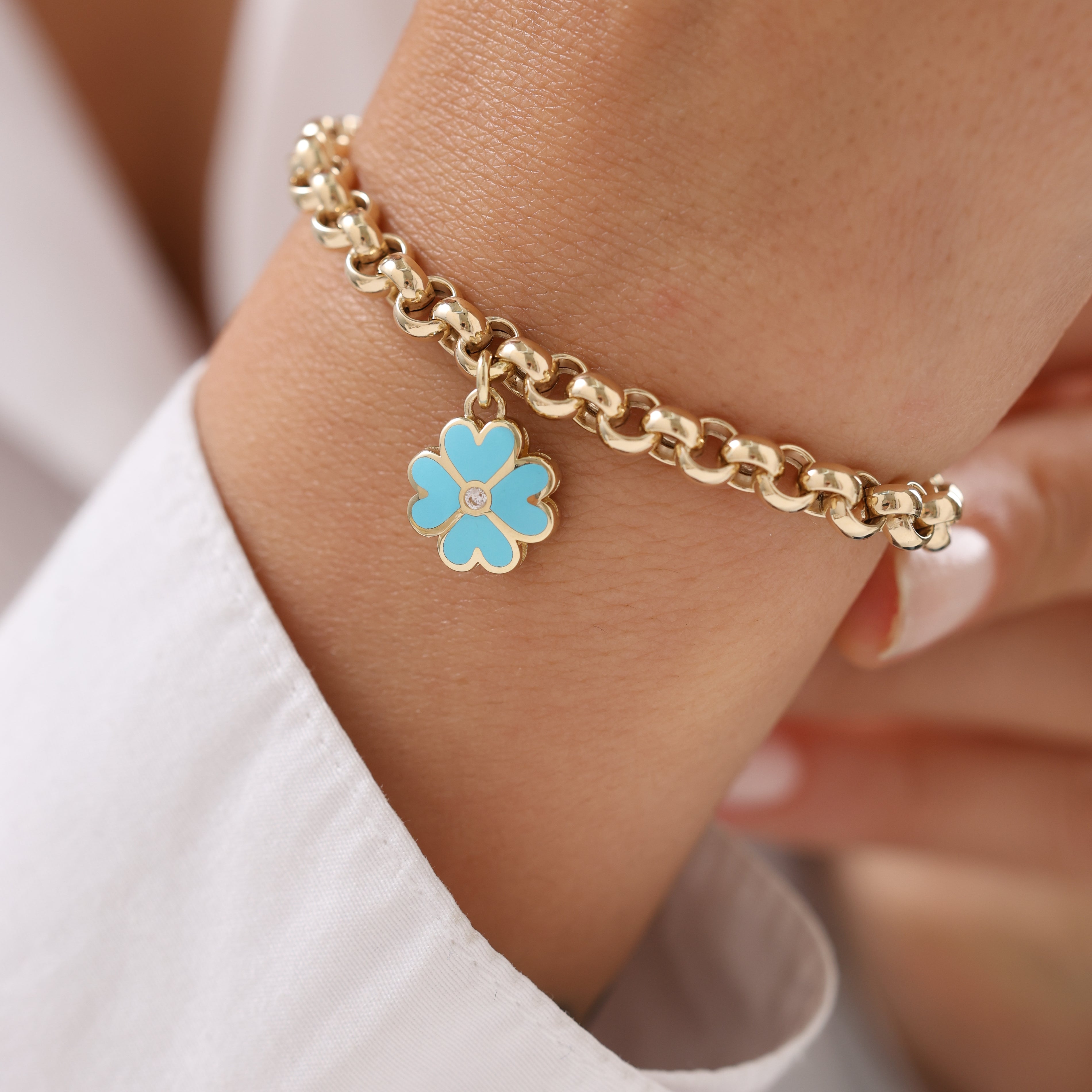 Cetaş Eterna Şans Yoncası Charm 14 Ayar Altın Bileklik