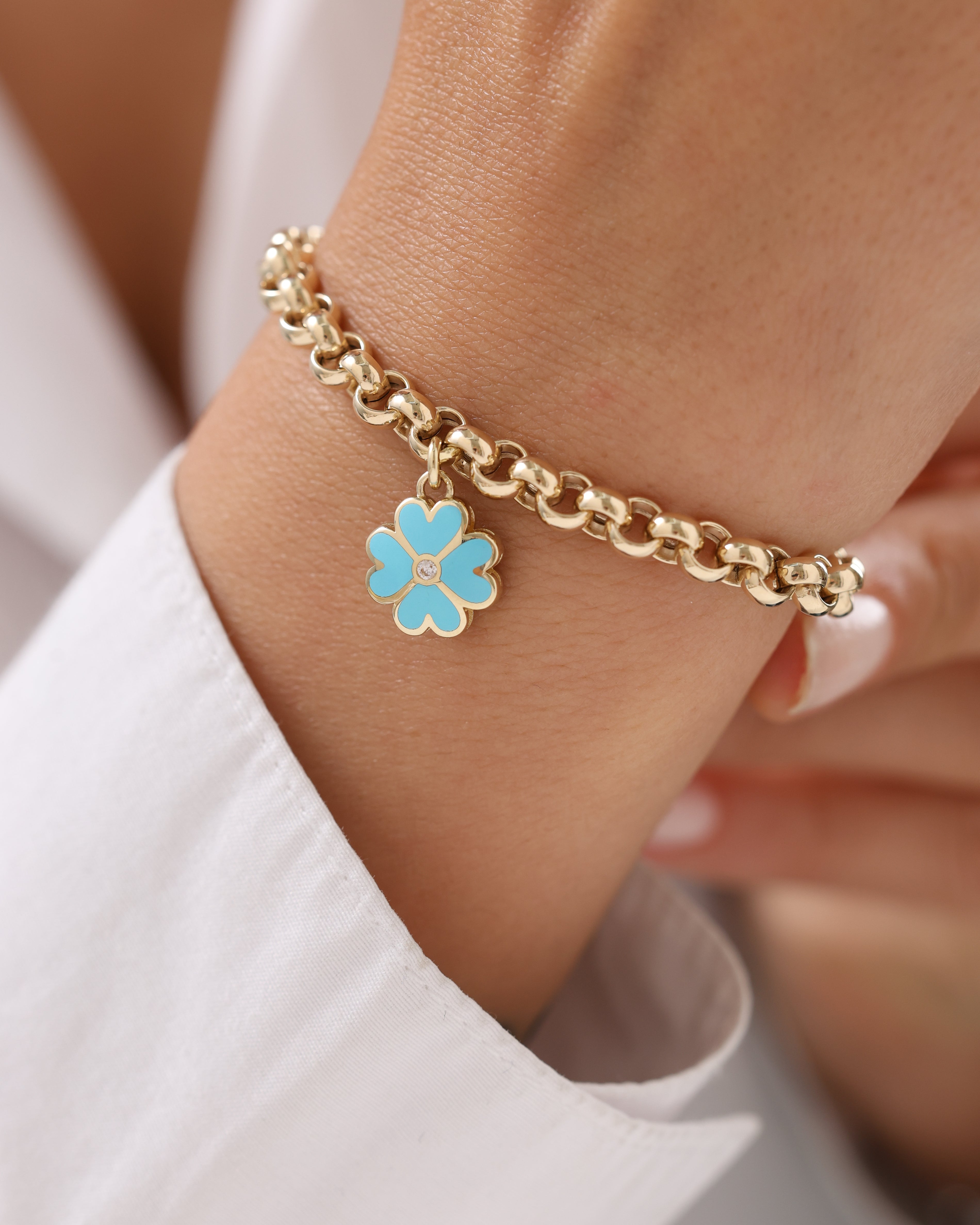 Cetaş Eterna Şans Yoncası Charm 14 Ayar Altın Bileklik