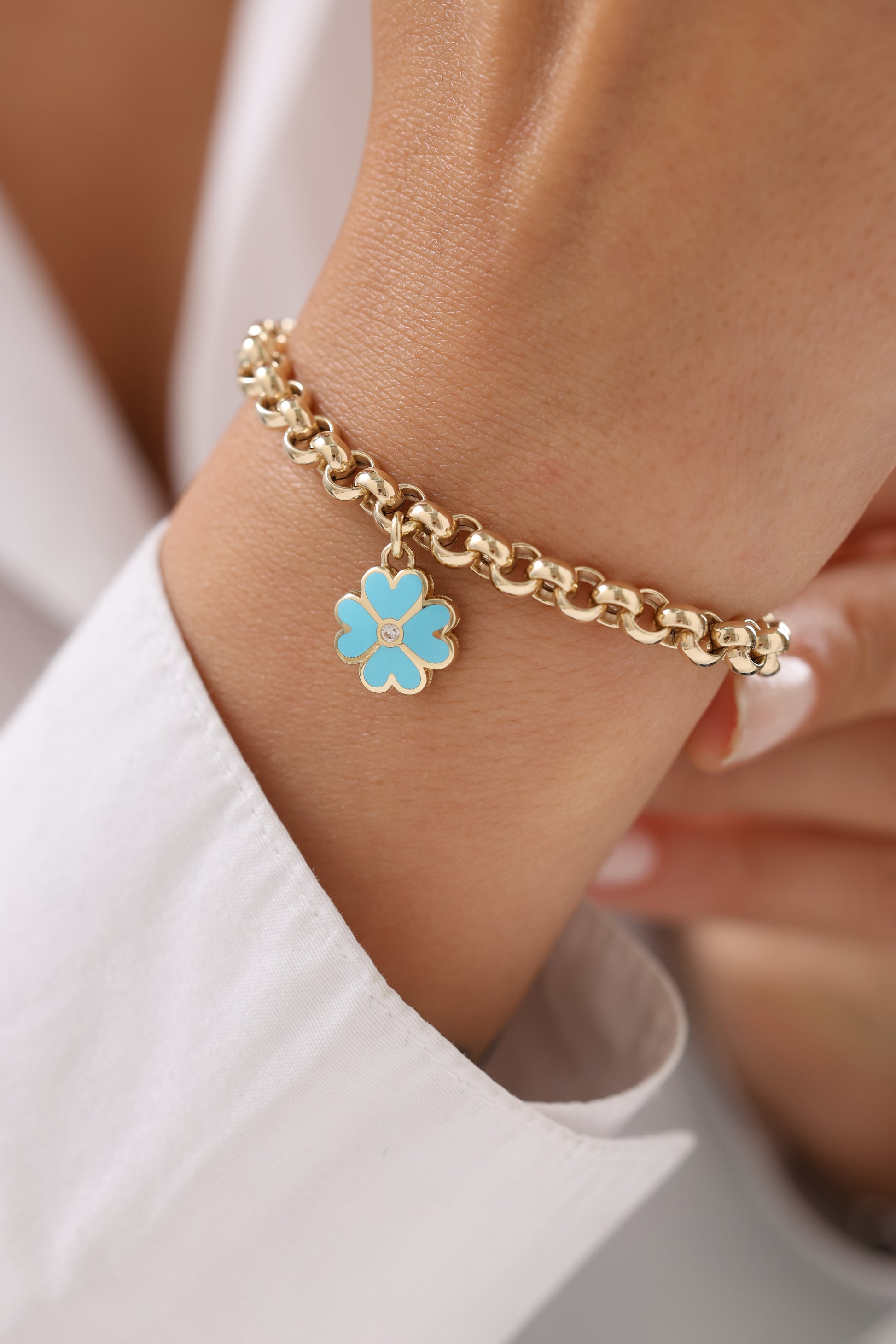 Cetaş Eterna Şans Yoncası Charm 14 Ayar Altın Bileklik