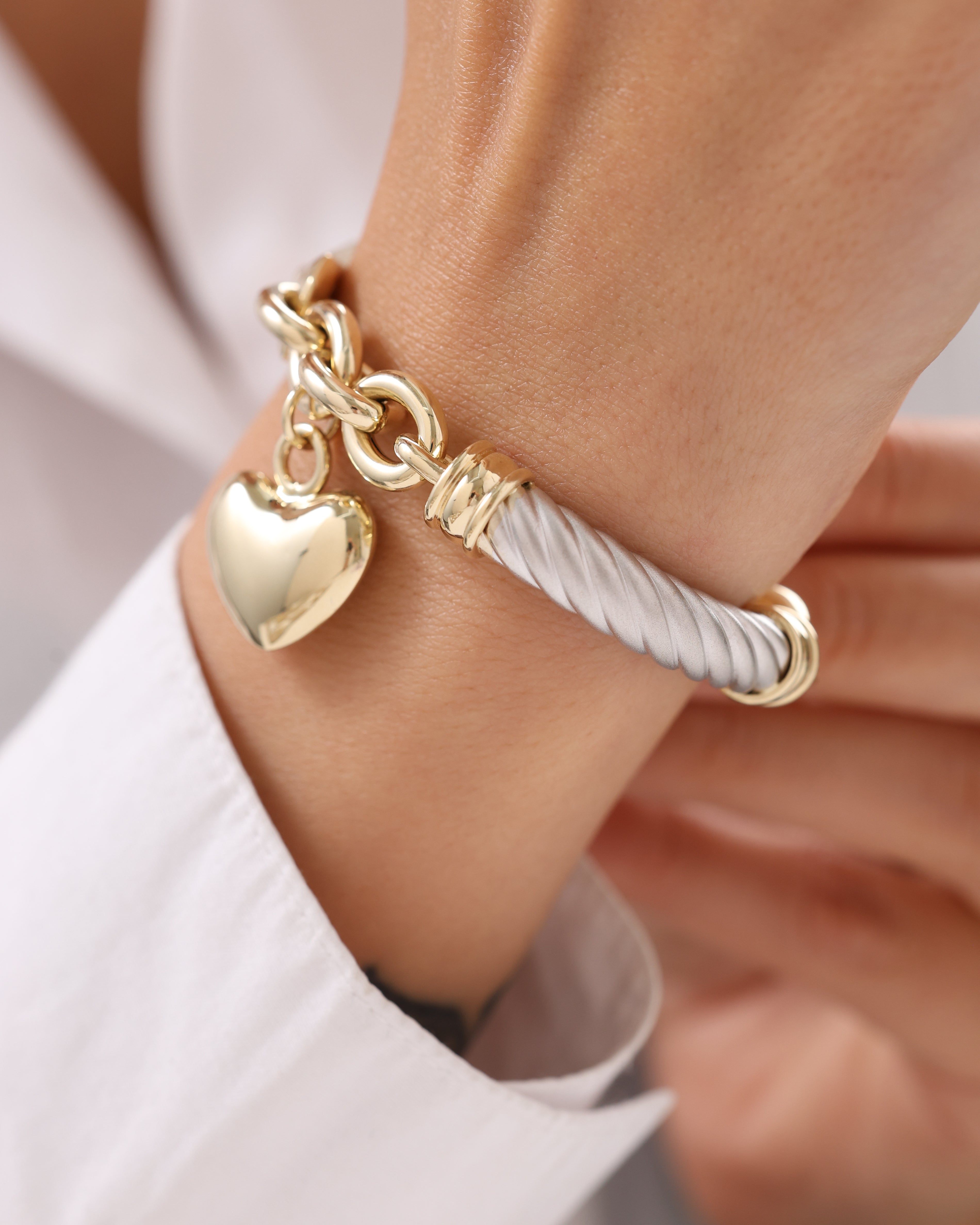 Cetaş Eterna Kalp Charmlı 14 Ayar Altın Bileklik