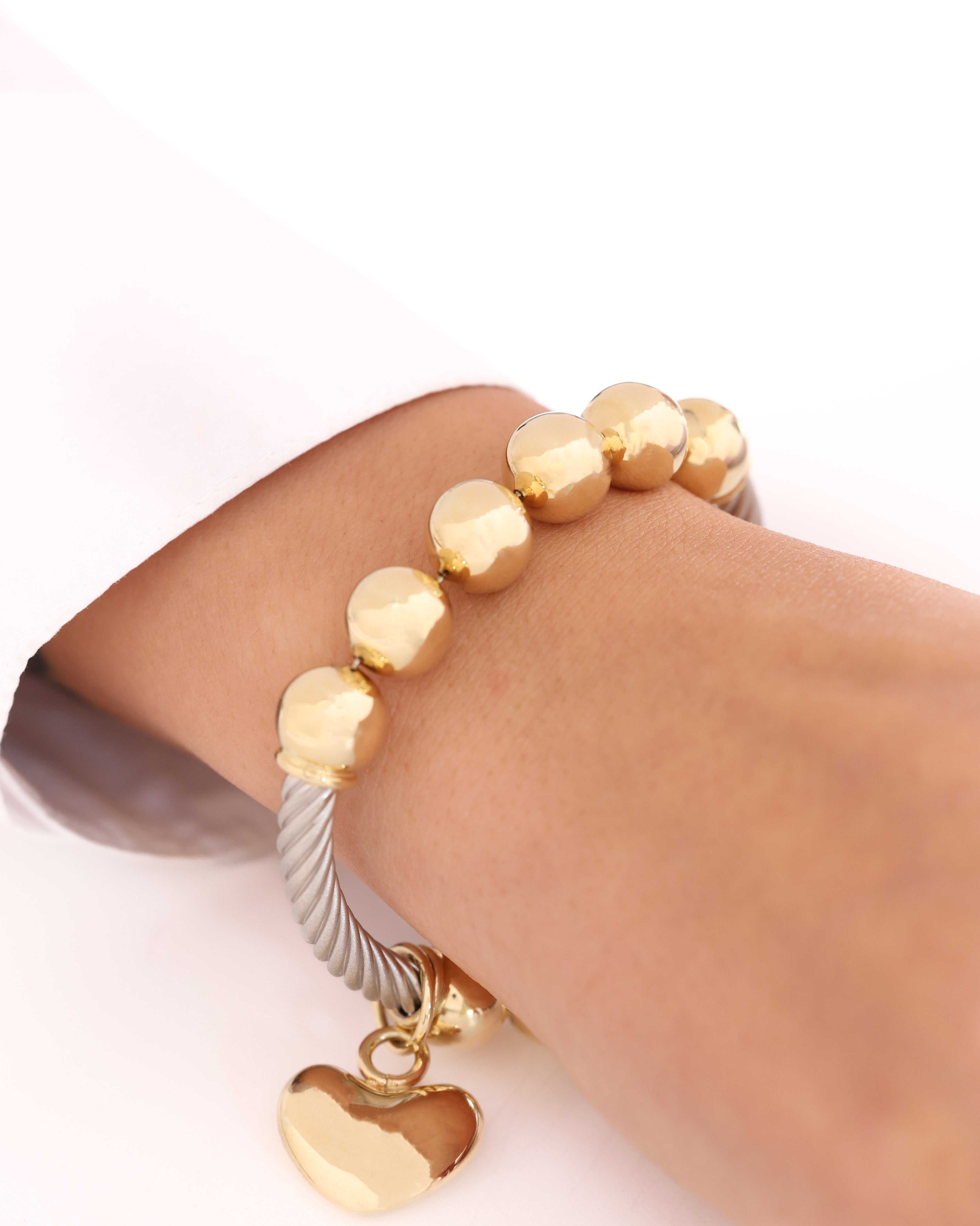 Cetaş Eterna Kalpli Bombeli 14 Ayar Altın Bileklik