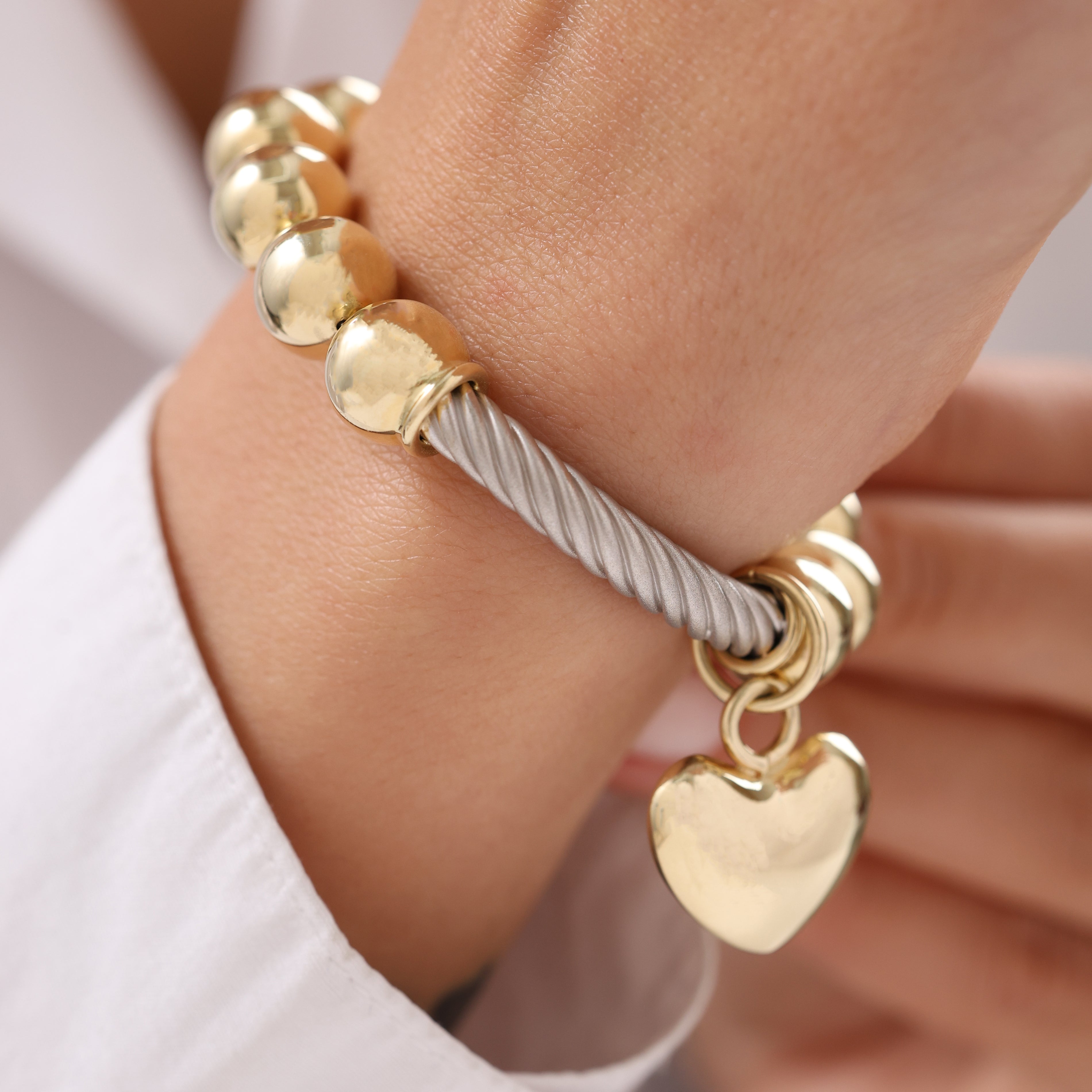 Cetaş Eterna Kalpli Bombeli 14 Ayar Altın Bileklik