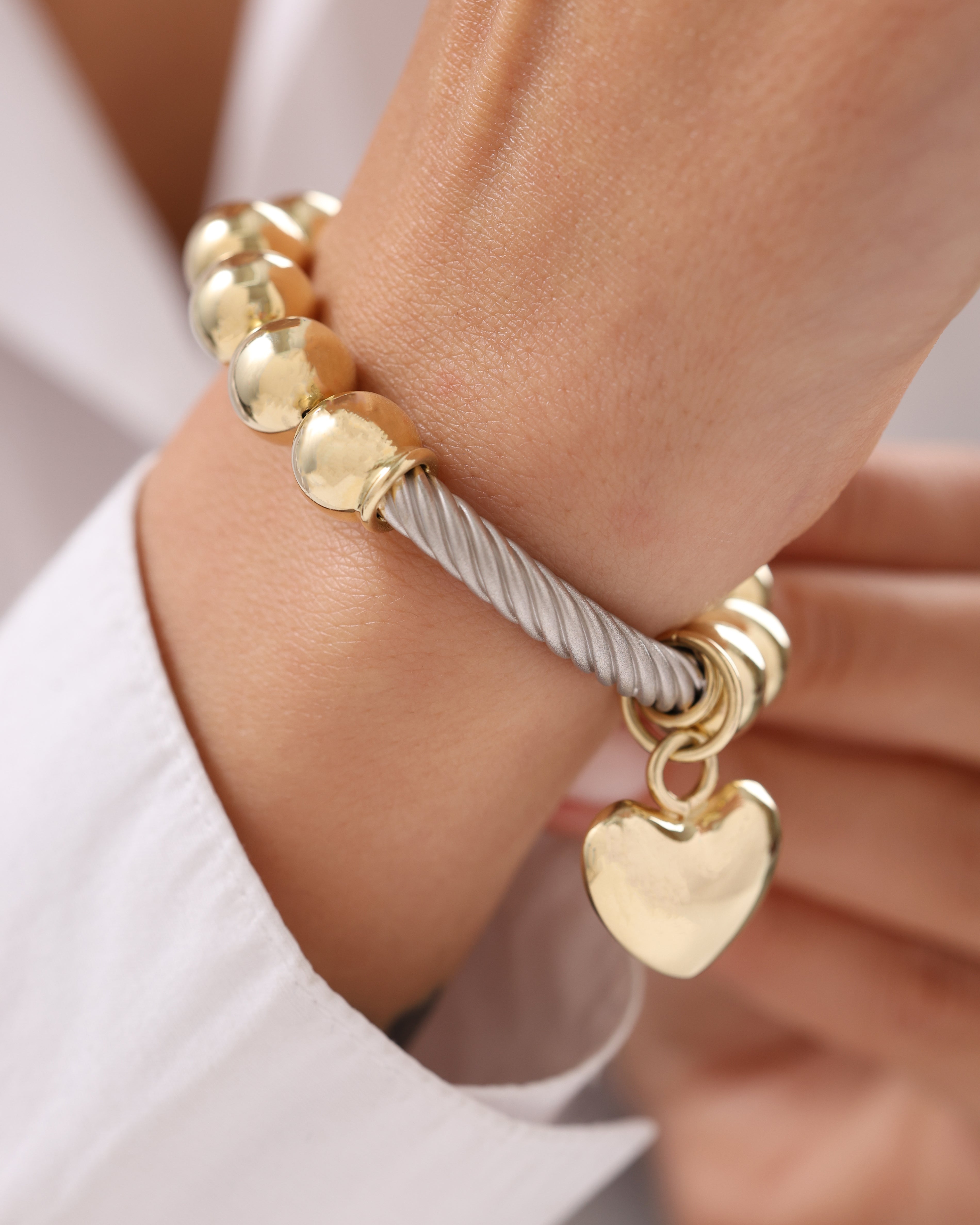 Cetaş Eterna Kalpli Bombeli 14 Ayar Altın Bileklik