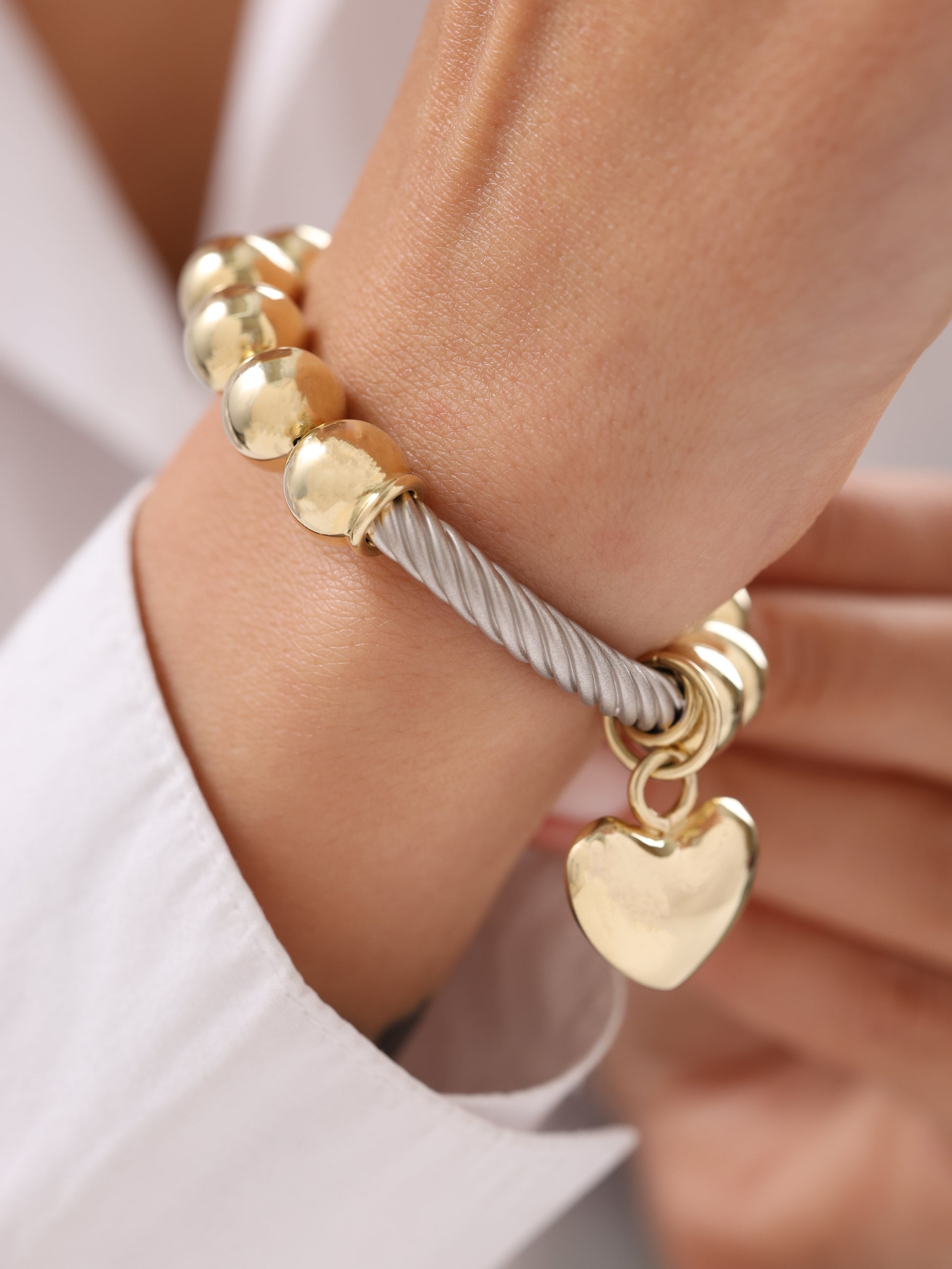 Cetaş Eterna Kalpli Bombeli 14 Ayar Altın Bileklik