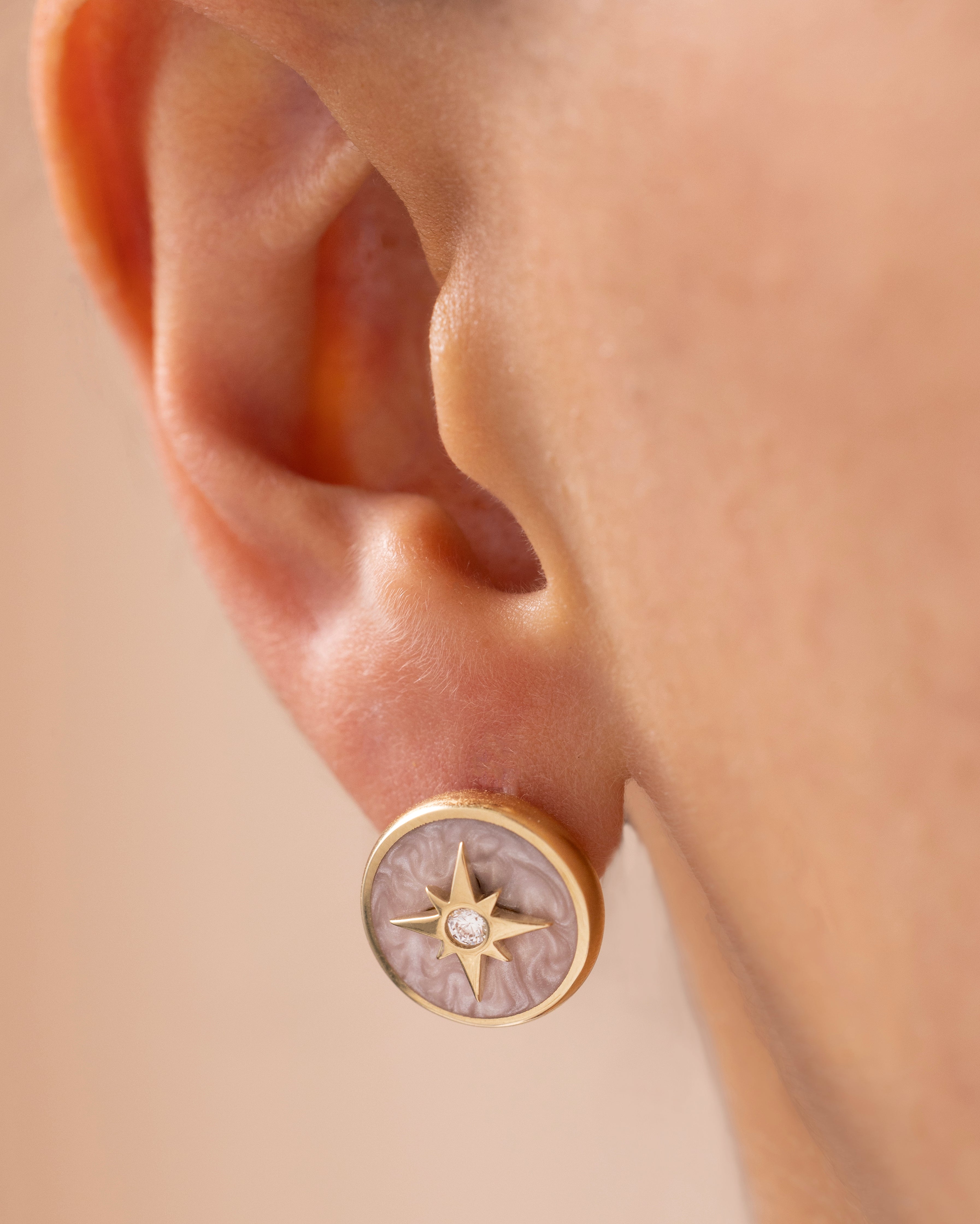 Cetaş Polaris Sedefli Pusula Yıldızı 14 Ayar Altın Küpe