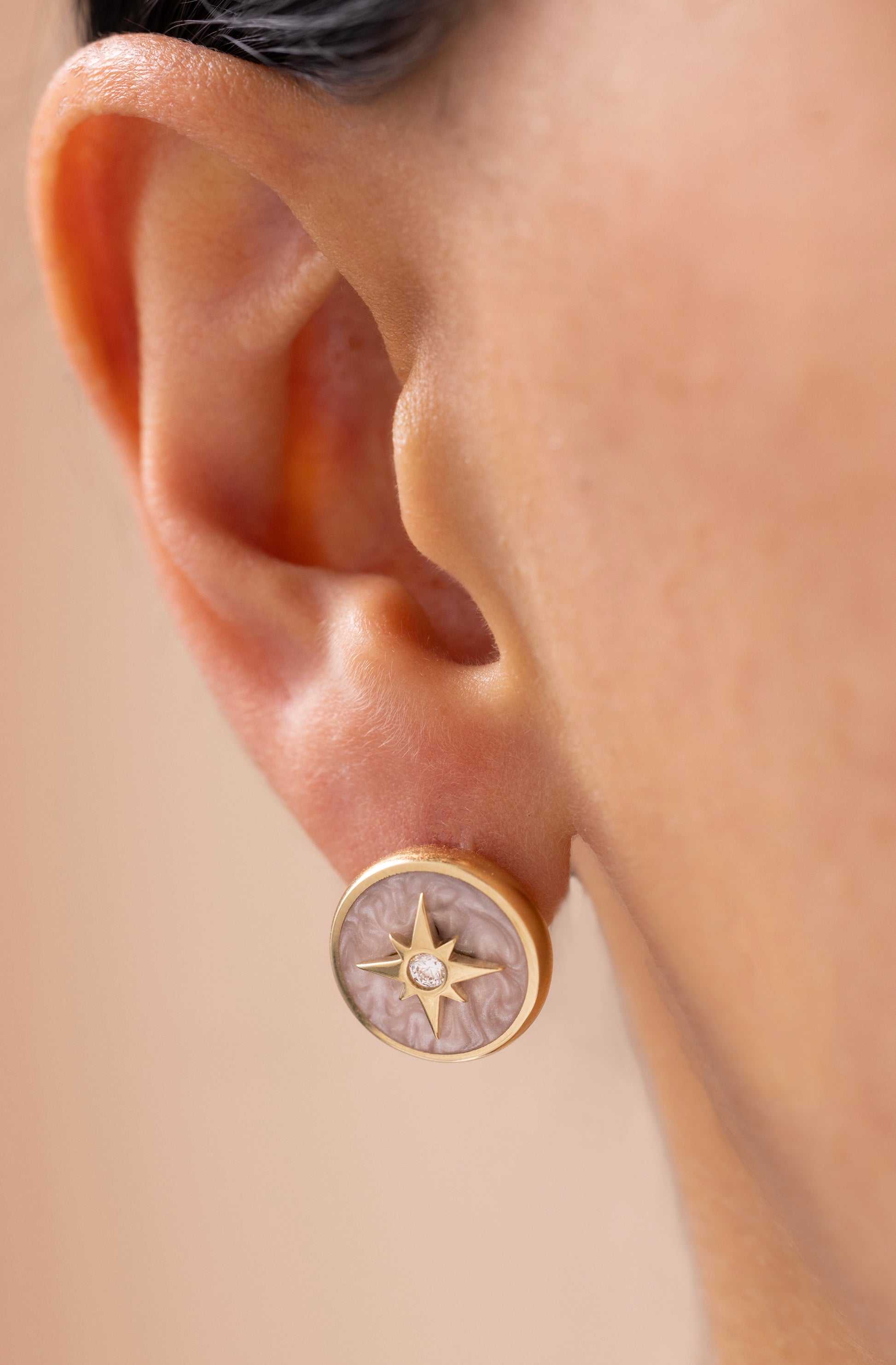 Cetaş Polaris Sedefli Pusula Yıldızı 14 Ayar Altın Küpe