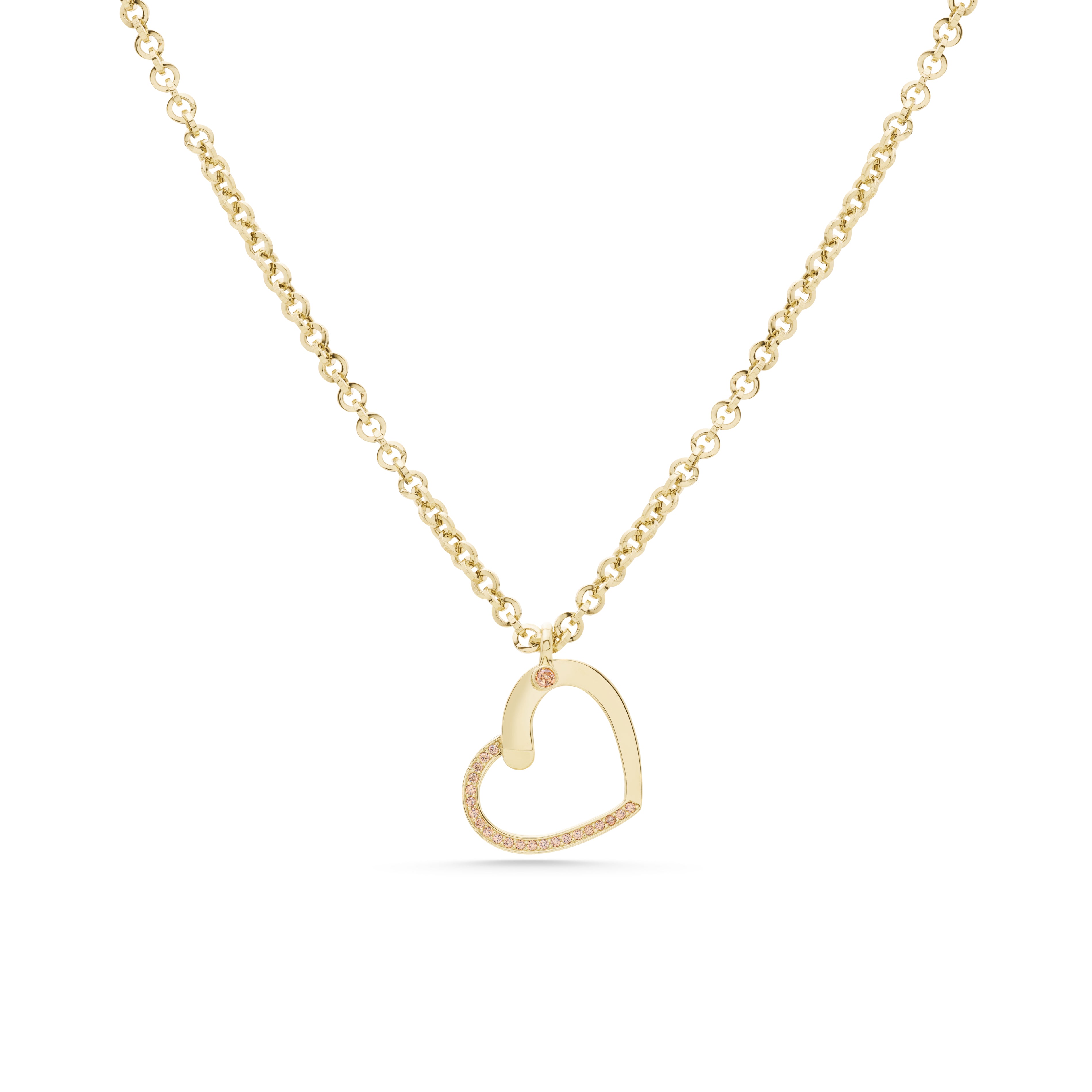 Cetaş Eterna Kalpli Taşlı 14 Ayar Altın Zincir Kolye