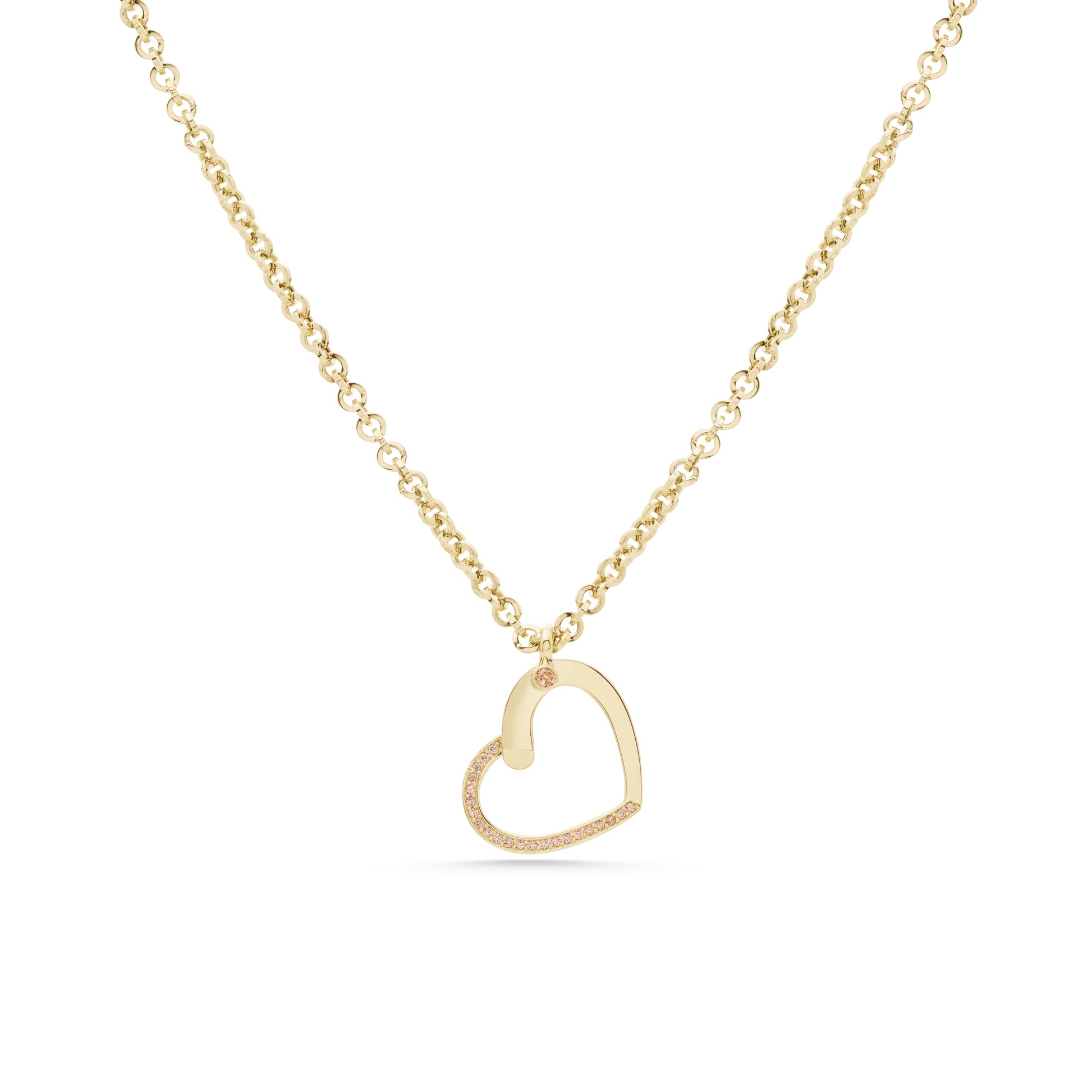 Cetaş Eterna Kalpli Taşlı 14 Ayar Altın Zincir Kolye