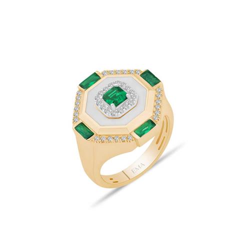 Beyaz Mineli Baget Taşlı Tektaş Yüzük