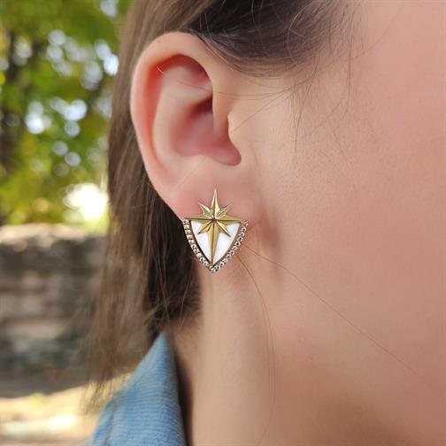 Beyaz Mineli Kuzey Yıldızı Altın Küpe