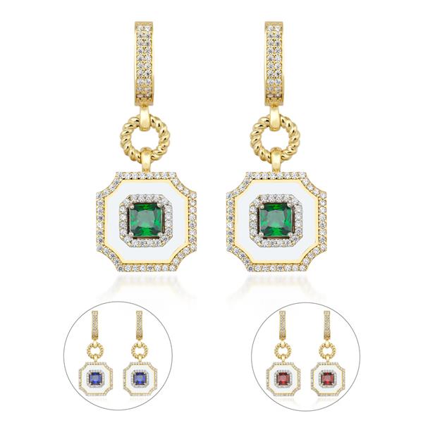 Beyaz Mineli Zümrüt Taşlı Küpe