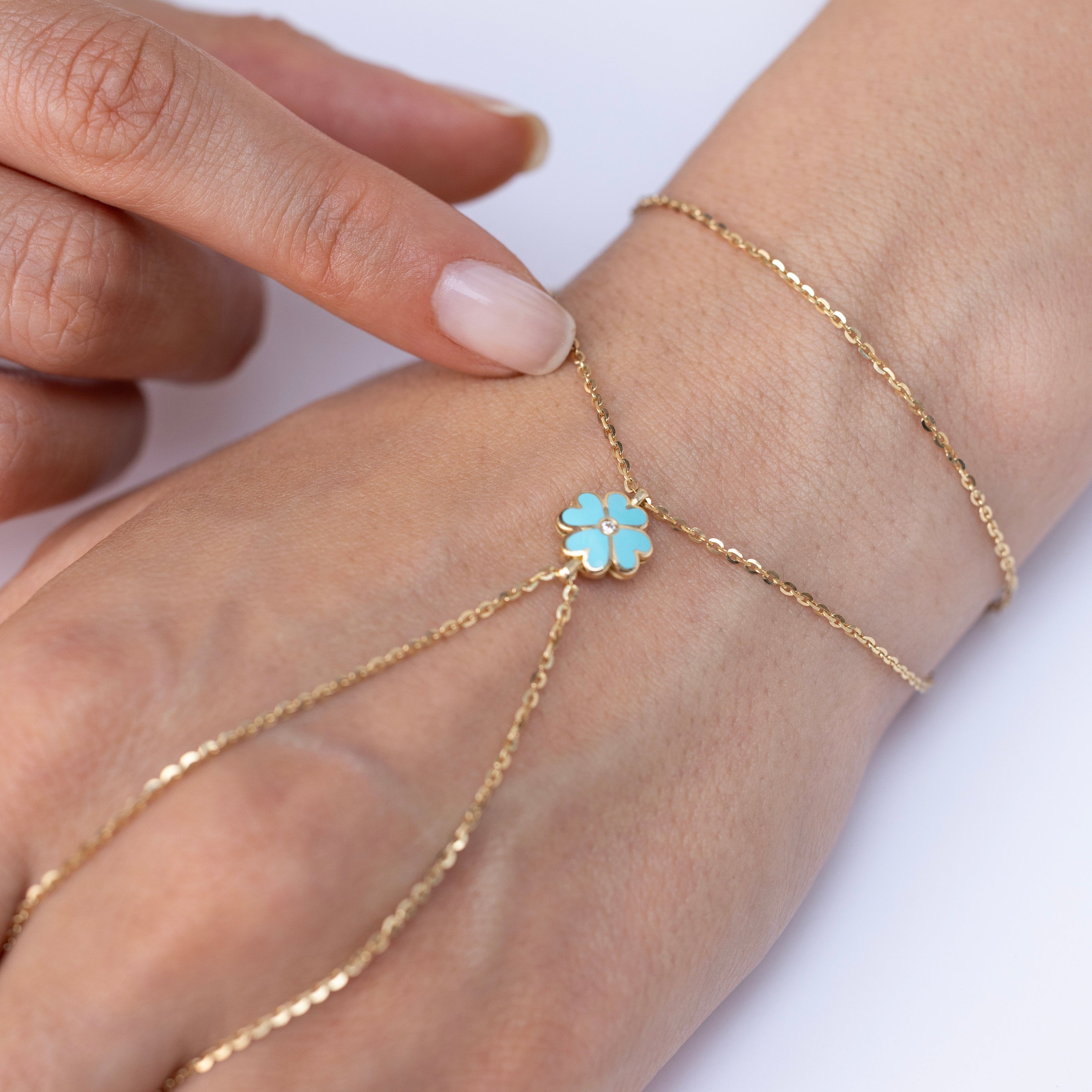 Cetaş Mavi Mineli Yonca 14 Ayar Altın Şahmeran