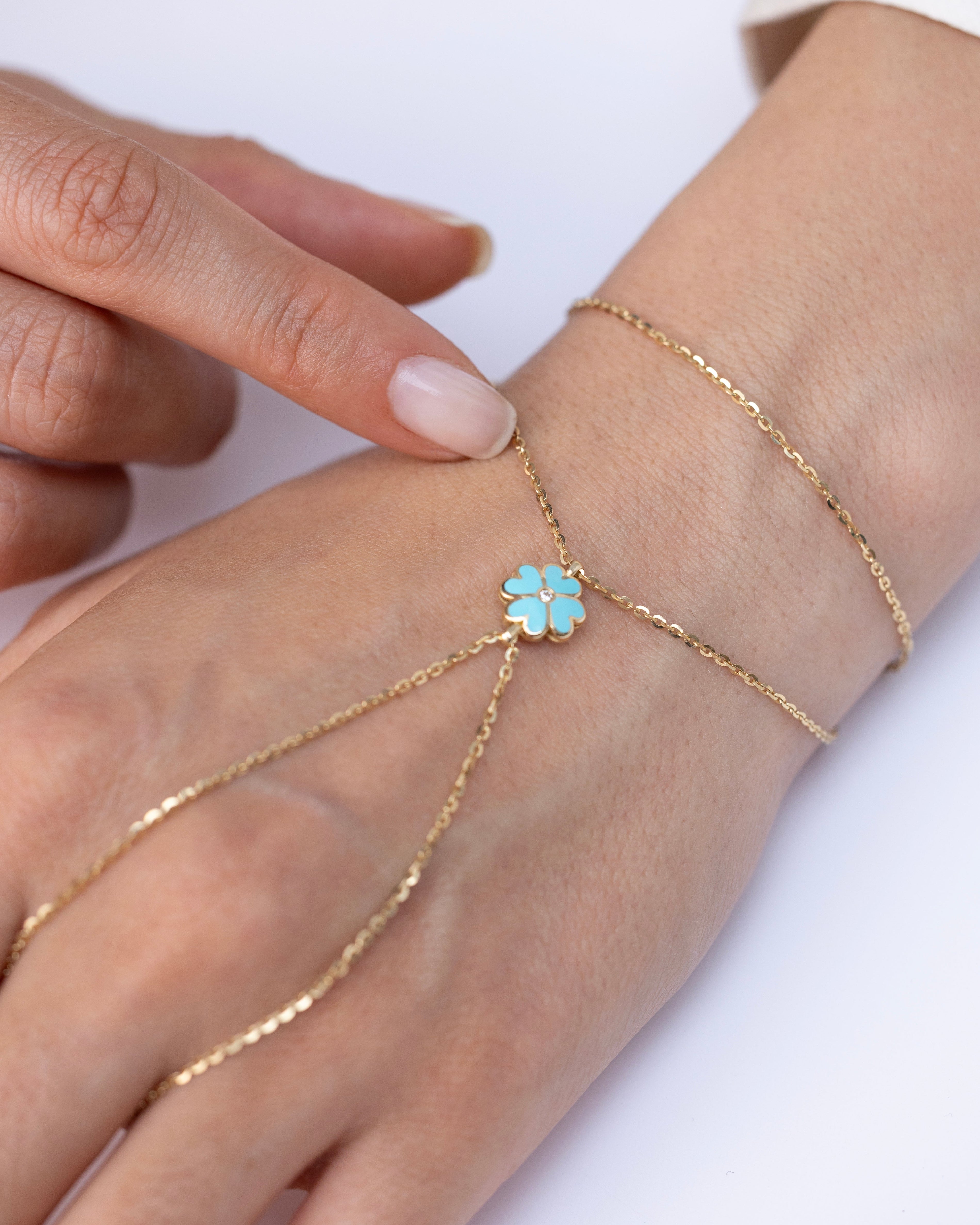 Cetaş Mavi Mineli Yonca 14 Ayar Altın Şahmeran