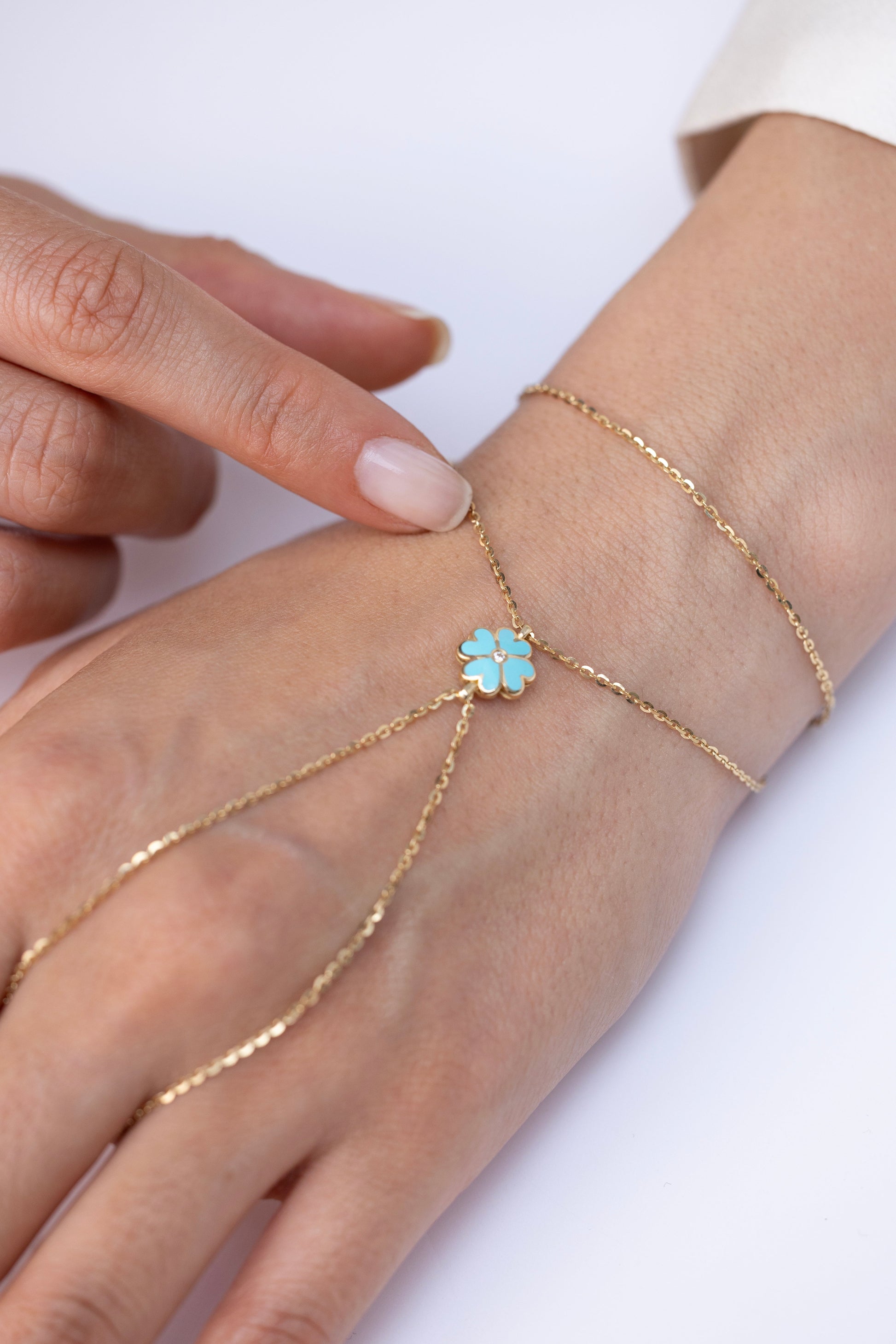 Cetaş Mavi Mineli Yonca 14 Ayar Altın Şahmeran