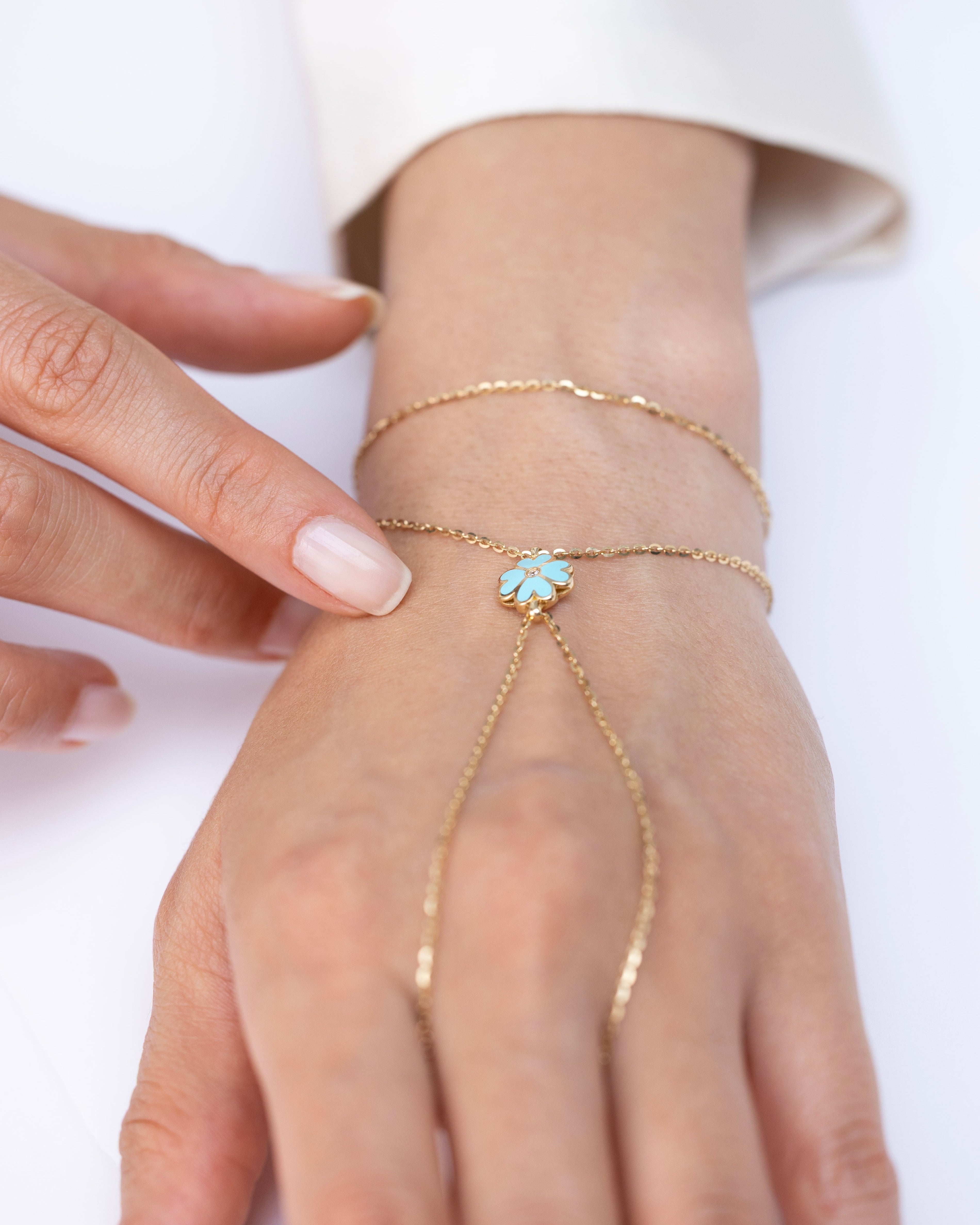 Cetaş Mavi Mineli Yonca 14 Ayar Altın Şahmeran