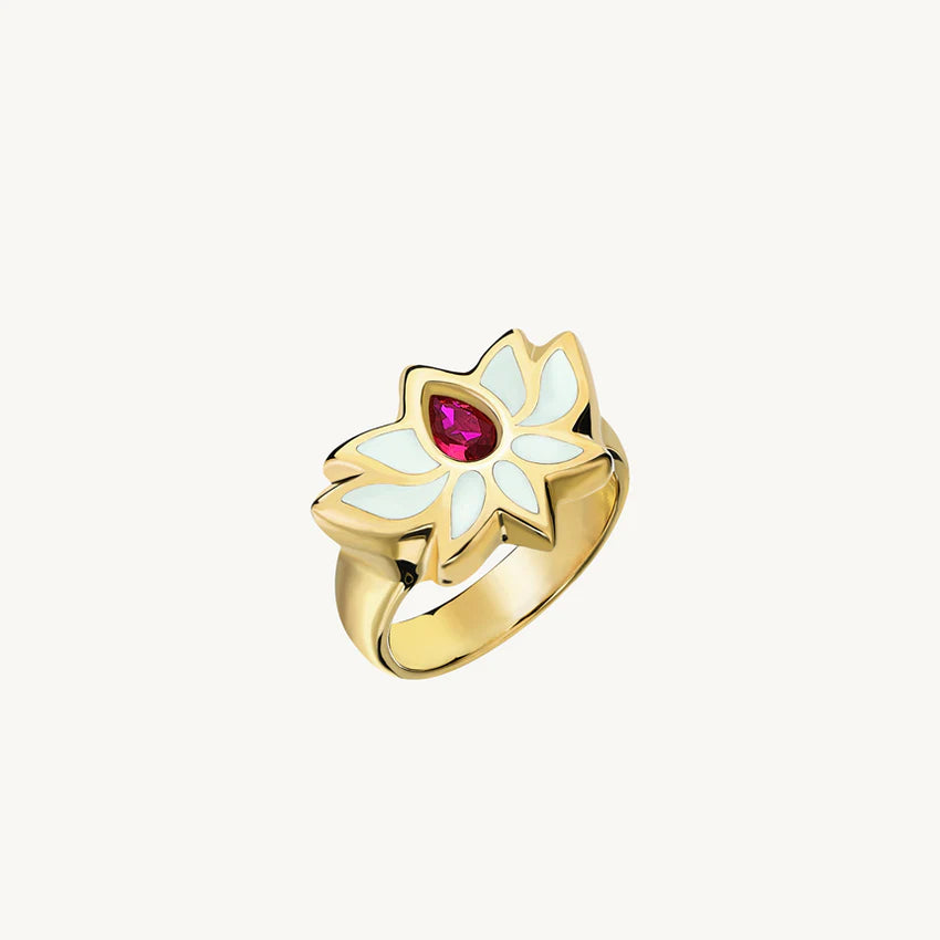 Cetaş Eterna Lotus Kırmızı Taşlı 14 Ayar Altın Yüzük