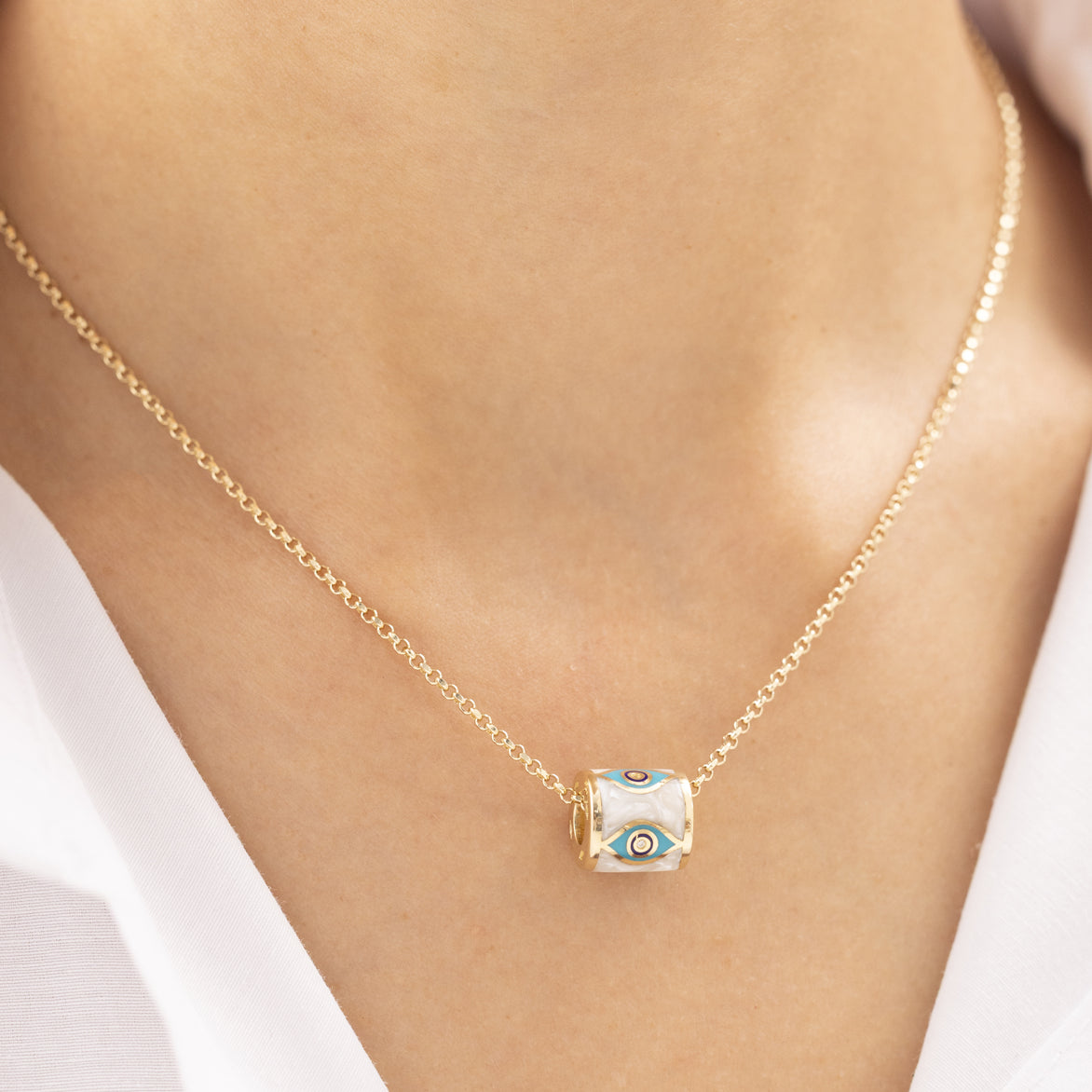 Cetaş Fortuna Nazar Boncuklu Mineli 14 Ayar Altın Kolye