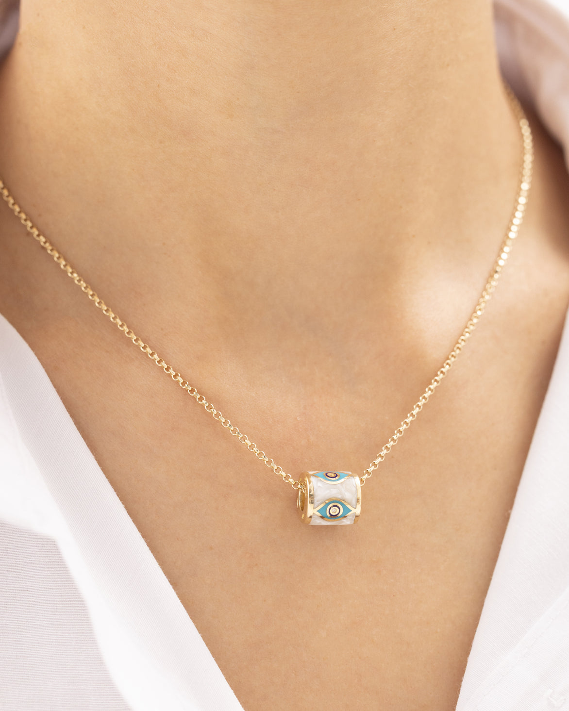 Cetaş Fortuna Nazar Boncuklu Mineli 14 Ayar Altın Kolye