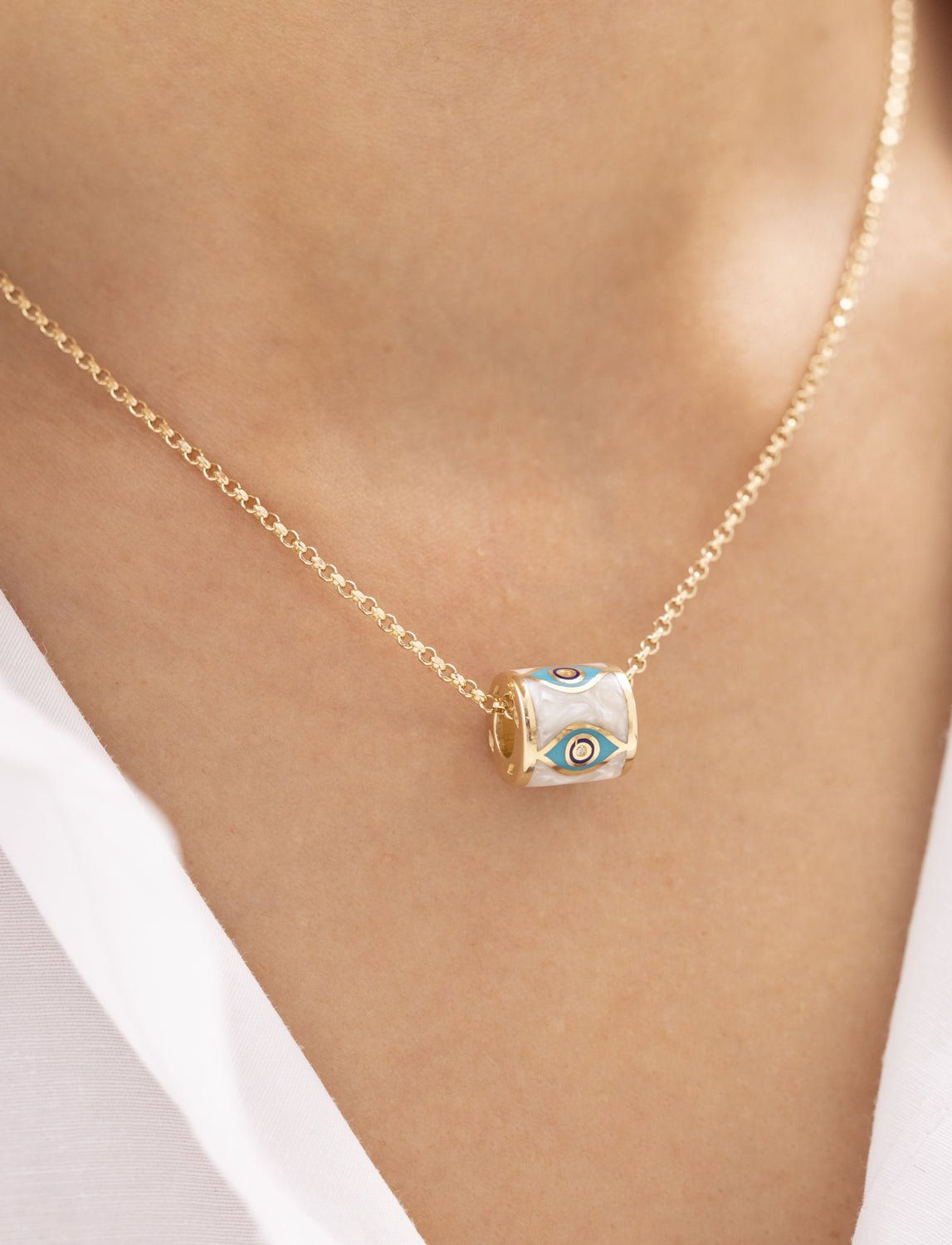 Cetaş Fortuna Nazar Boncuklu Mineli 14 Ayar Altın Kolye