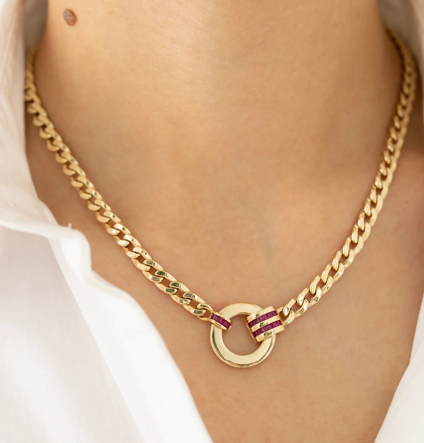 Cetaş Modern Kırmızı Işıltı 14 Ayar Alltın Kolye